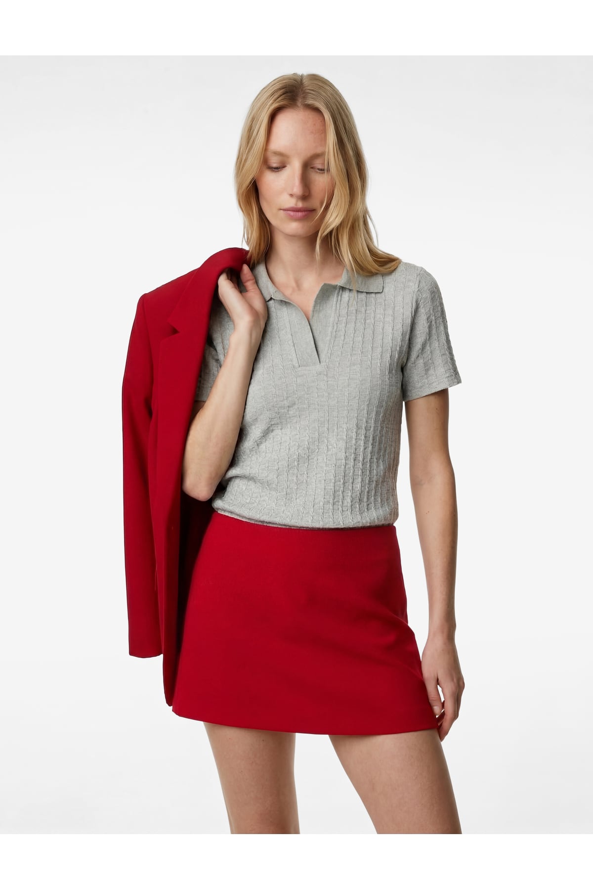Slim Fit Kısa Kollu Dokulu Polo Yaka Tişört