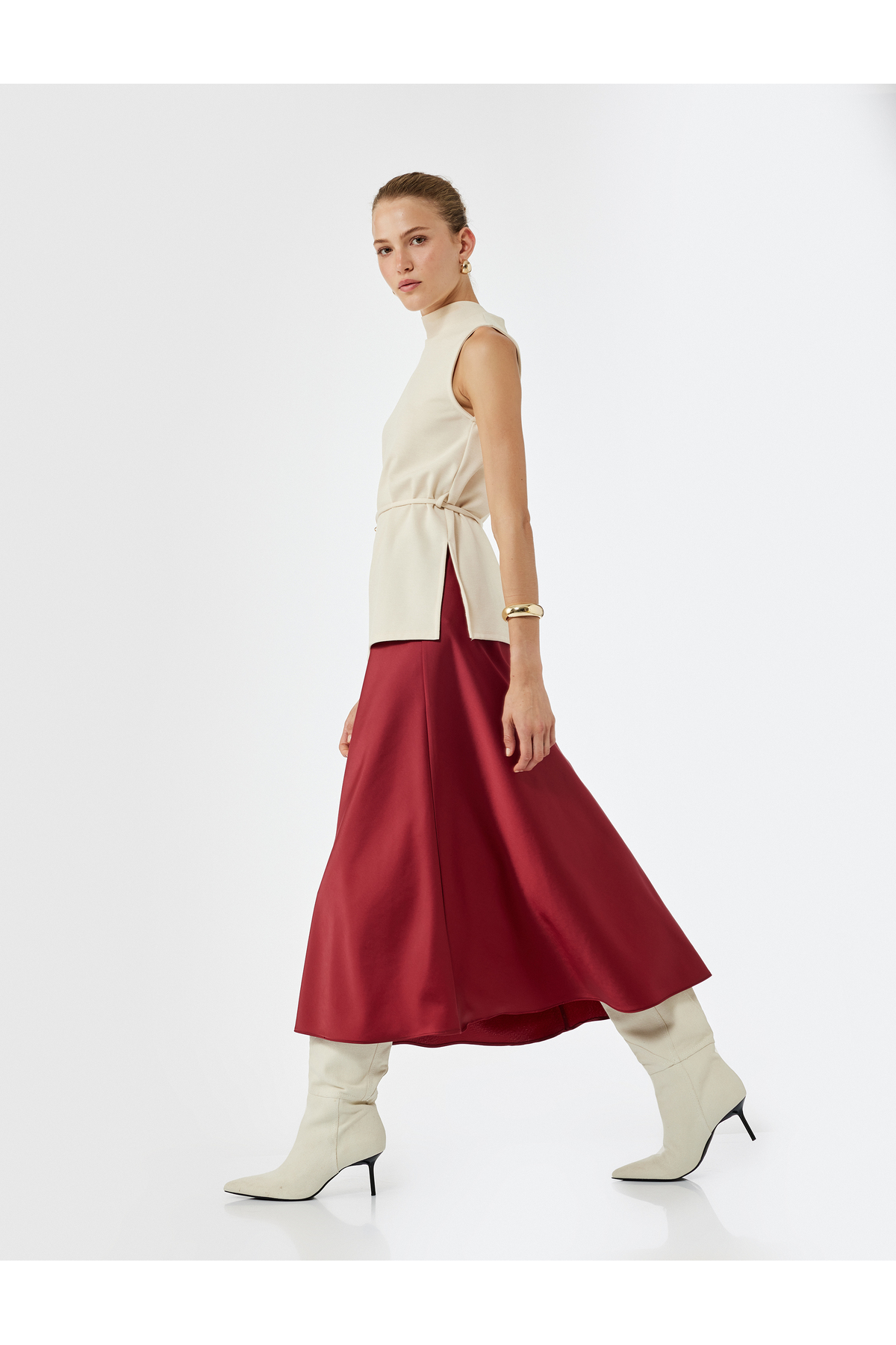 Standart Bel Regular Fit Saten Midi Etek