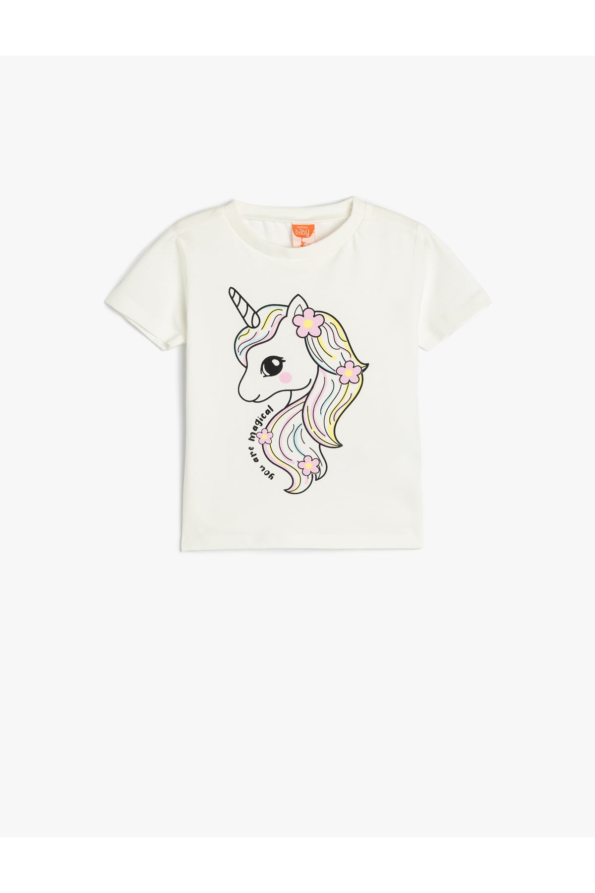 Unicorn Baskılı Tişört Uzun Kollu Bisiklet Yaka Pamuklu