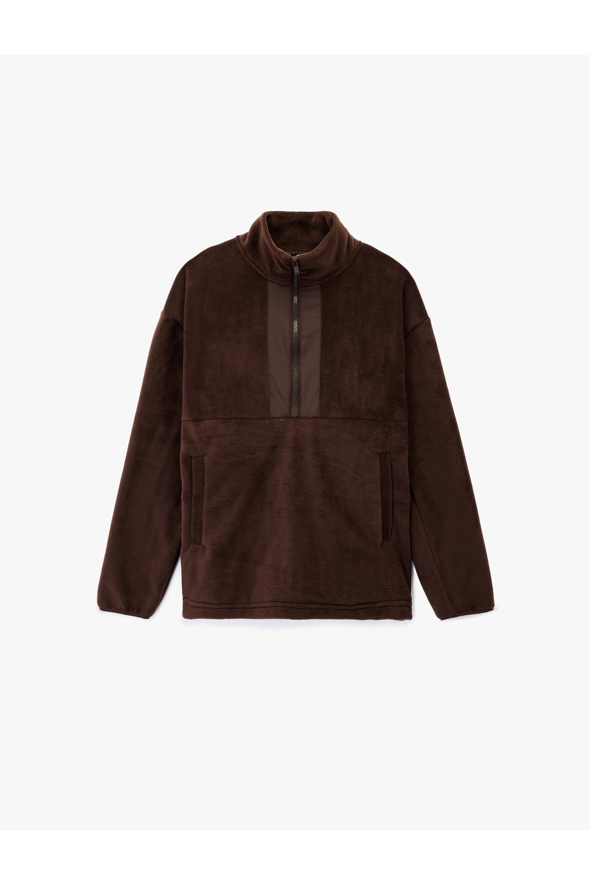 Uzun Kollu Cepli Yarım Fermuarlı Polar Sweatshirt