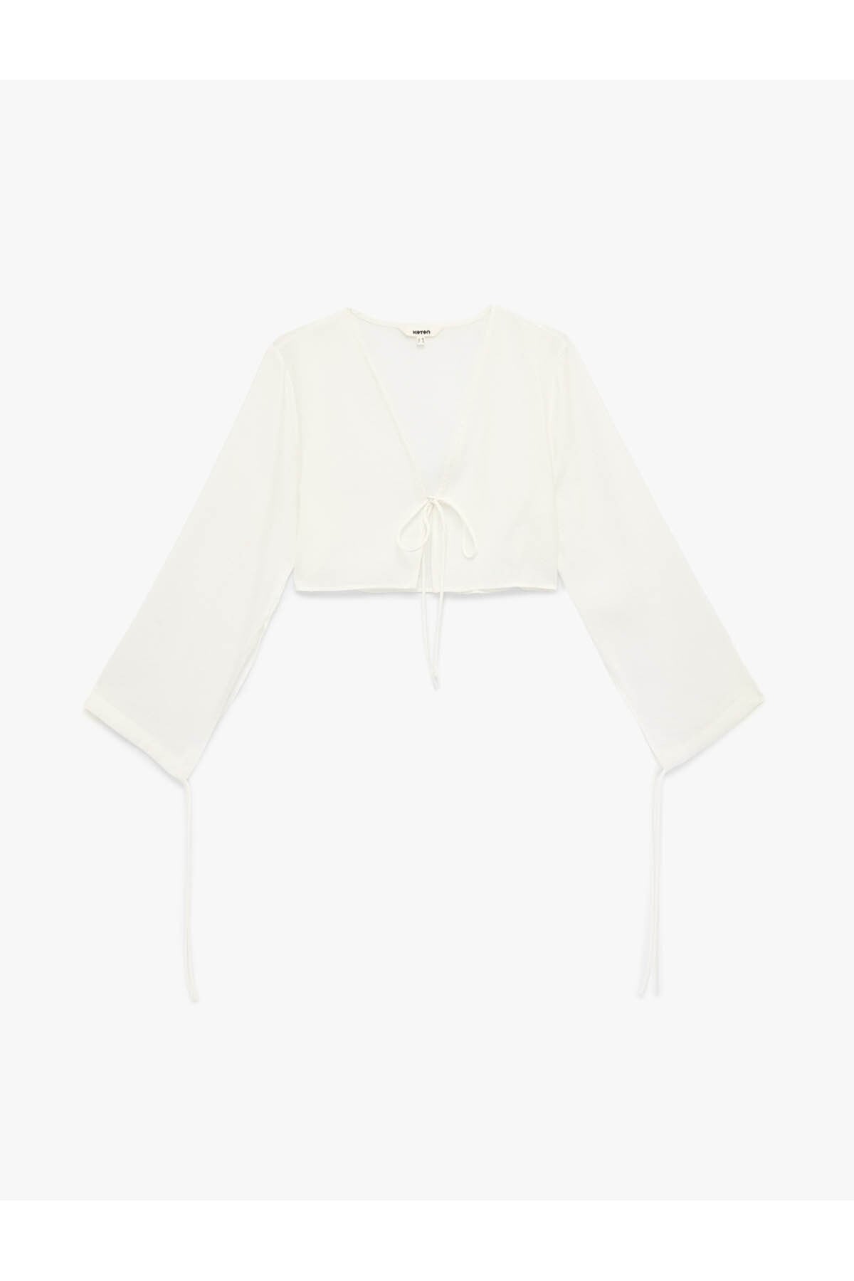 V Yaka Crop Kadın Bluz 6SAK60052PW