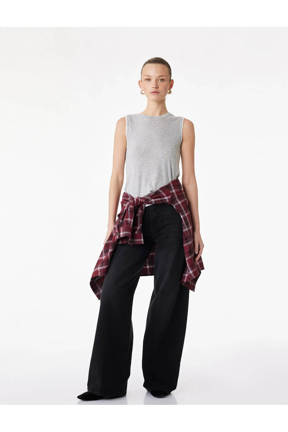 Yüksek Bel Pamuklu Düğmeli Geniş Paça Denim Pantolon - Wide Leg Jeans