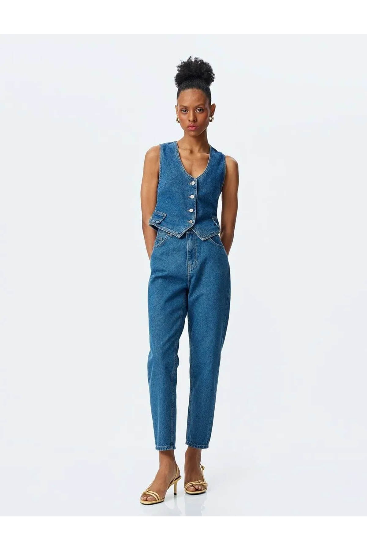 Yüksek Bel Regular Fit indigo Kadın Jean Pantolon 5SAL40126MD