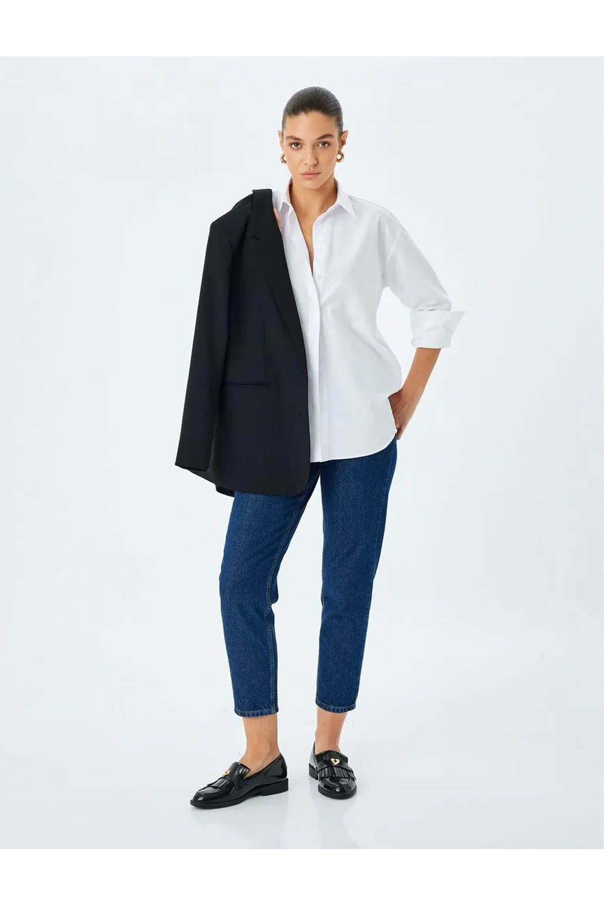 Yüksek Bel Regular Fit Koyu İndigo Kadın Jean Pantolon 5SAL40126MD