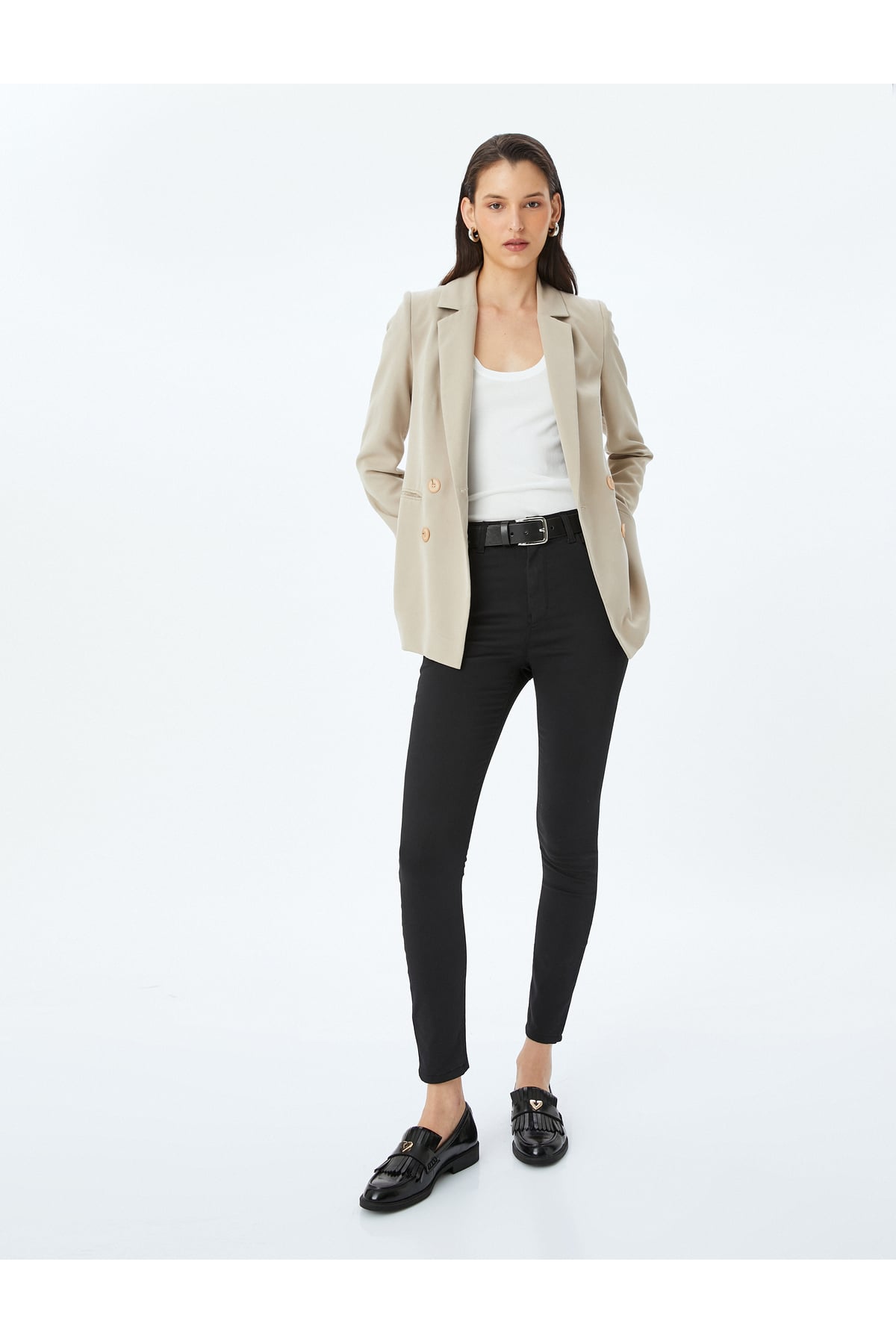 Yüksek Bel Skinny Fit Dar Paça Düğmeli Kot Pantolon - Skinny Fit Jean
