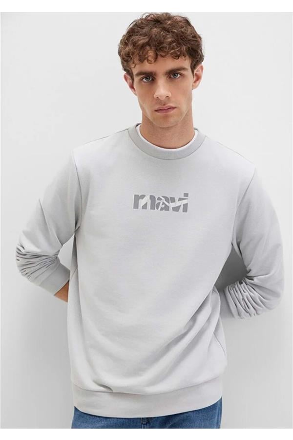 26y Mavi Baskılı Sweatshırt Açık Gri