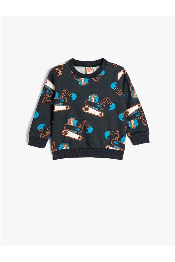Sweatshirt Vinç Baskılı Bisiklet Yaka Uzun Kollu Şardonlu