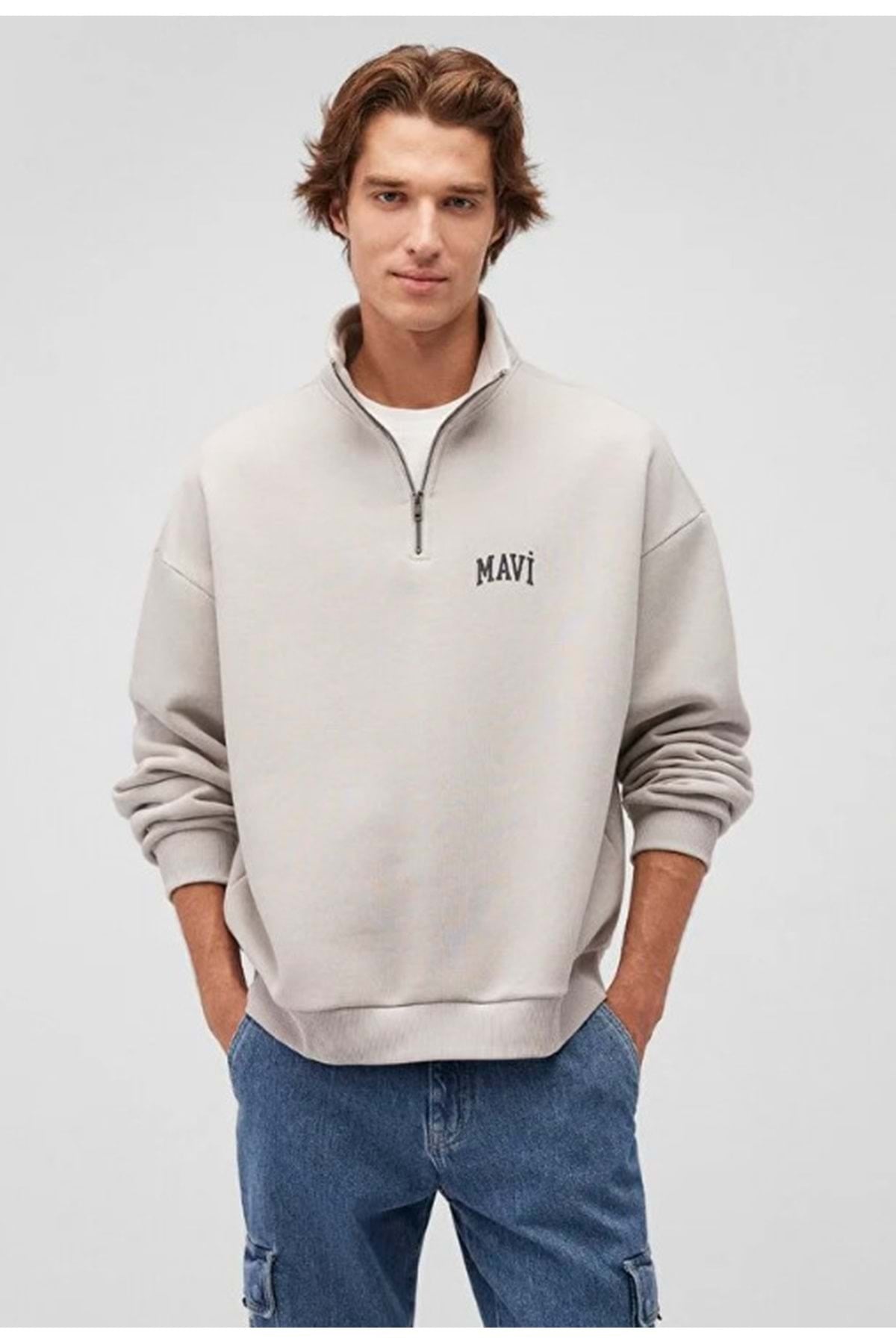 0S10208 Logo Baskılı Yarım Fermuarlı Sweatshirt BEJ