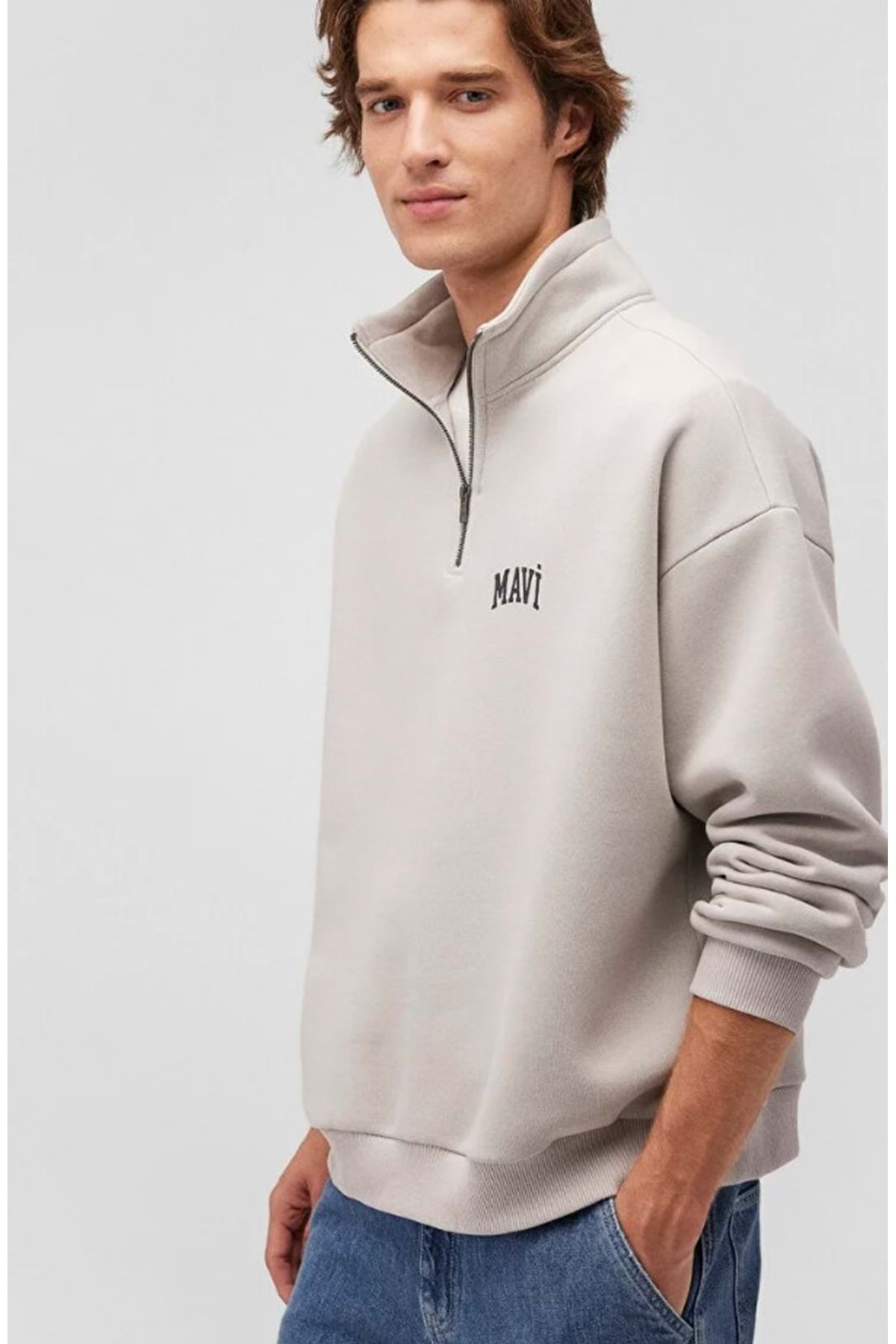 0S10208 Logo Baskılı Yarım Fermuarlı Sweatshirt BEJ
