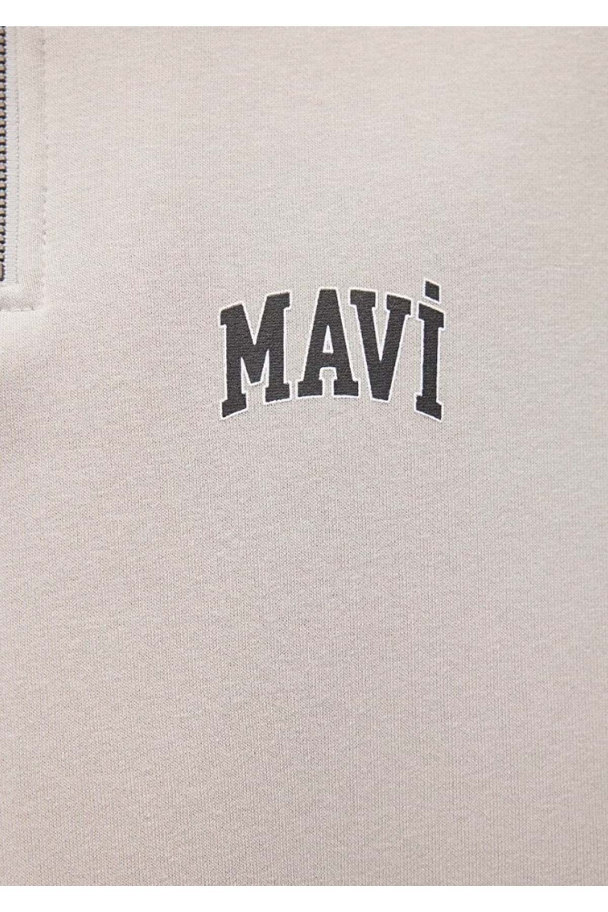 0S10208 Logo Baskılı Yarım Fermuarlı Sweatshirt BEJ