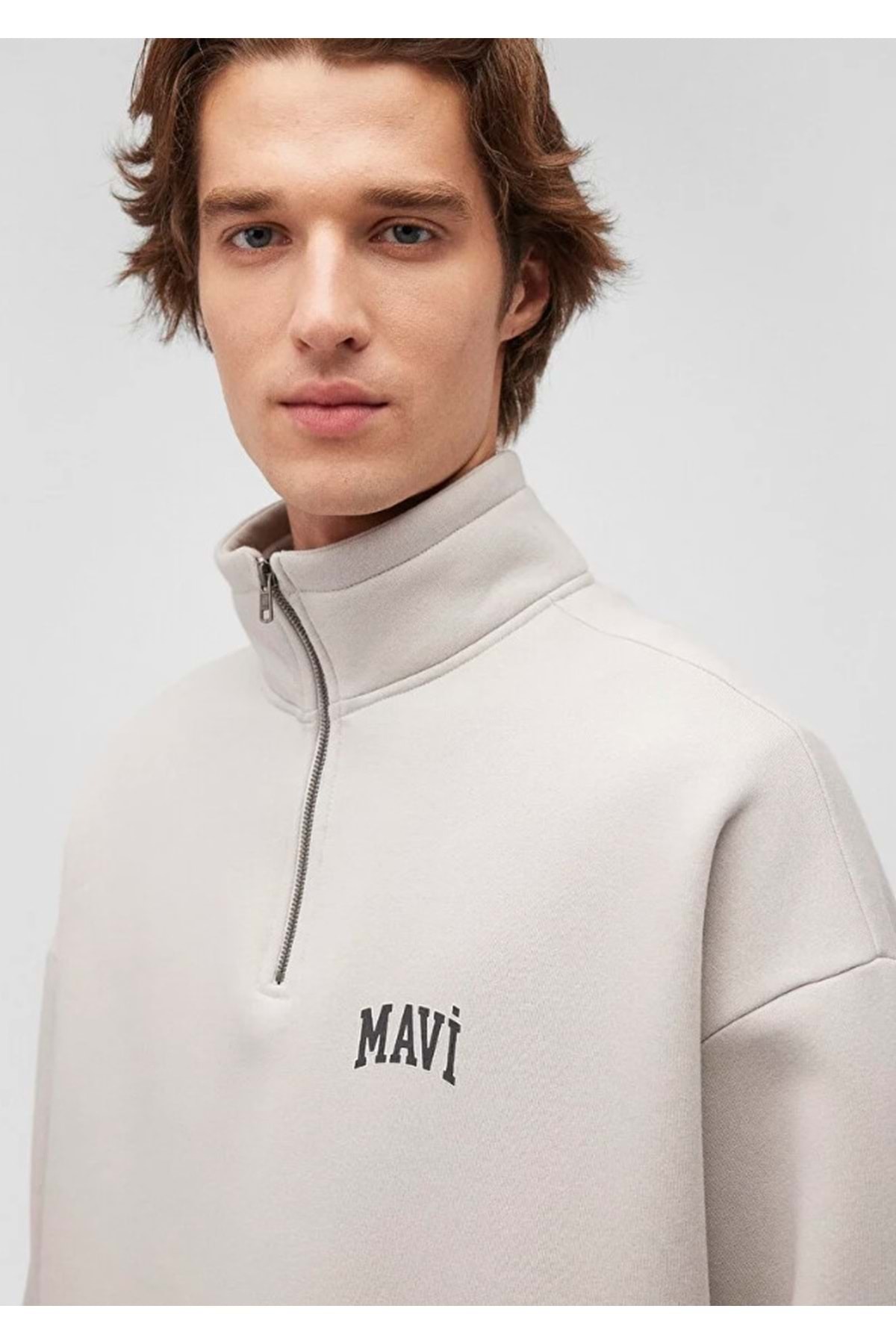 0S10208 Logo Baskılı Yarım Fermuarlı Sweatshirt BEJ