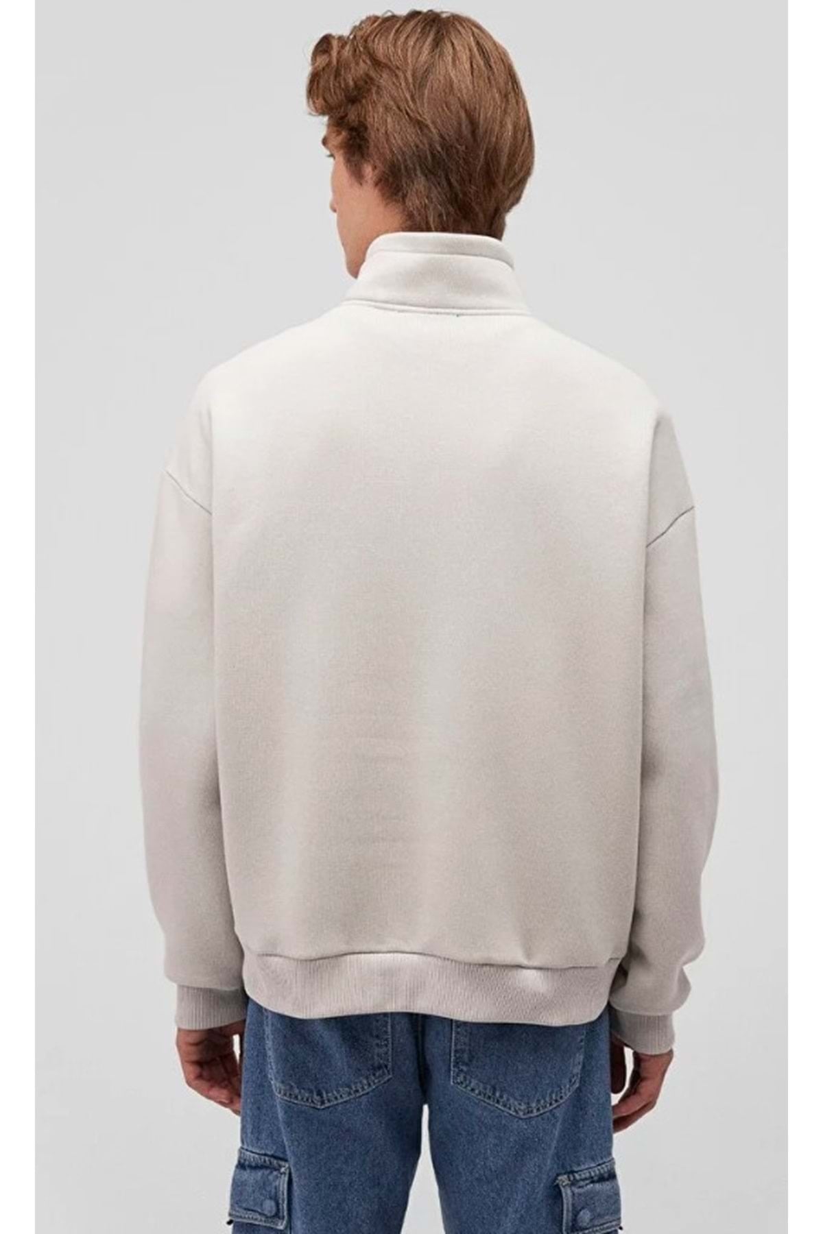 0S10208 Logo Baskılı Yarım Fermuarlı Sweatshirt BEJ