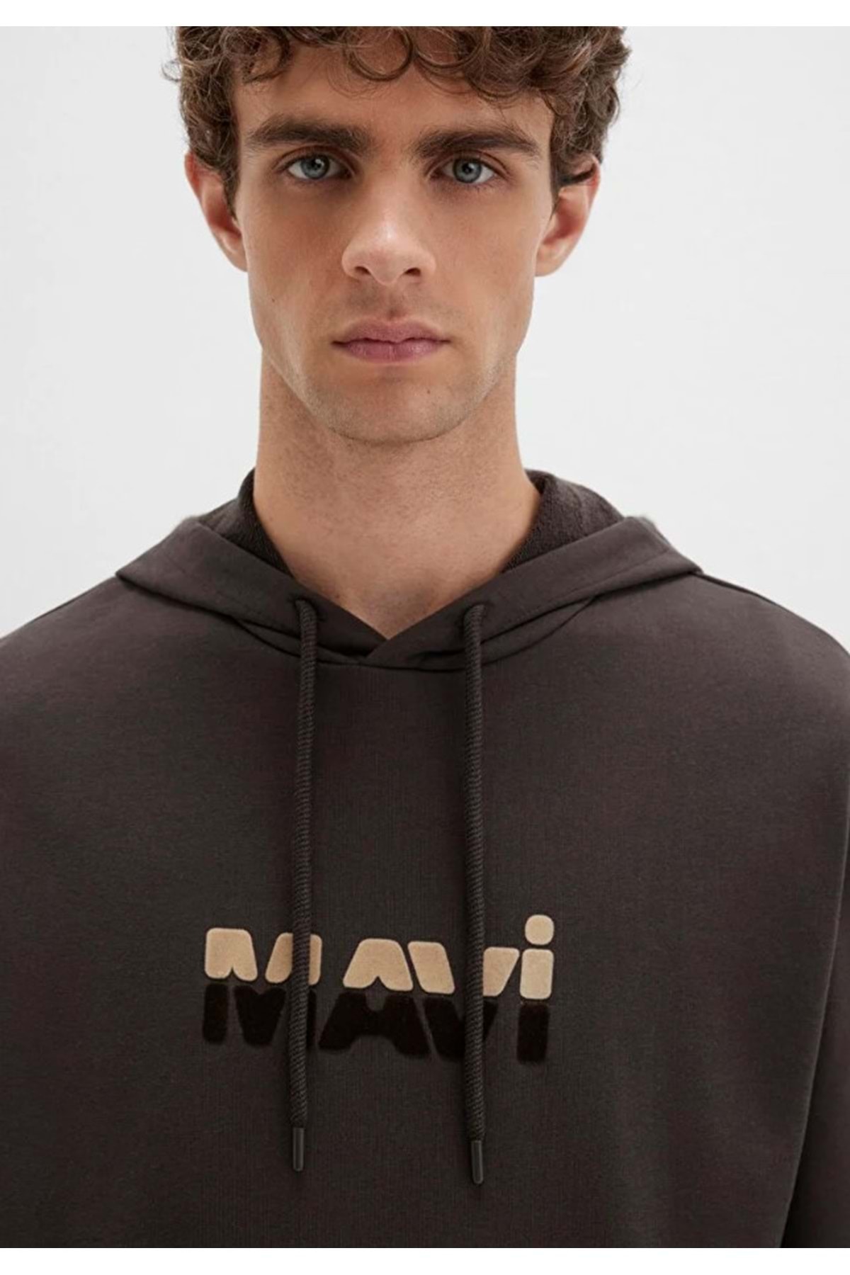 0S10395 Logo Baskılı Kapüşonlu Erkek Sweatshirt KAHVERENGİ
