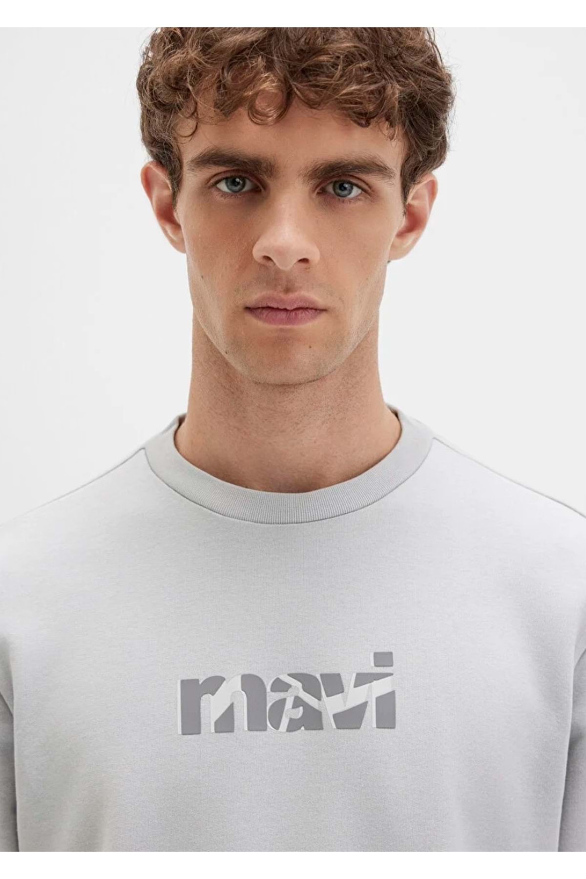 26y Mavi Baskılı Sweatshırt Açık Gri
