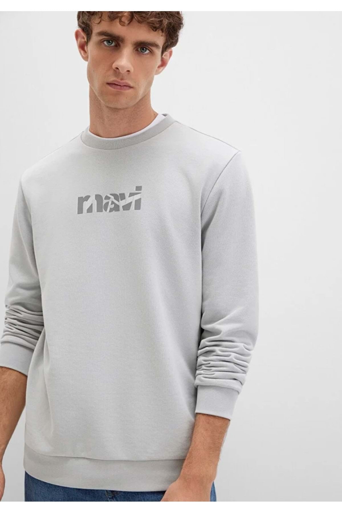 26y Mavi Baskılı Sweatshırt Açık Gri