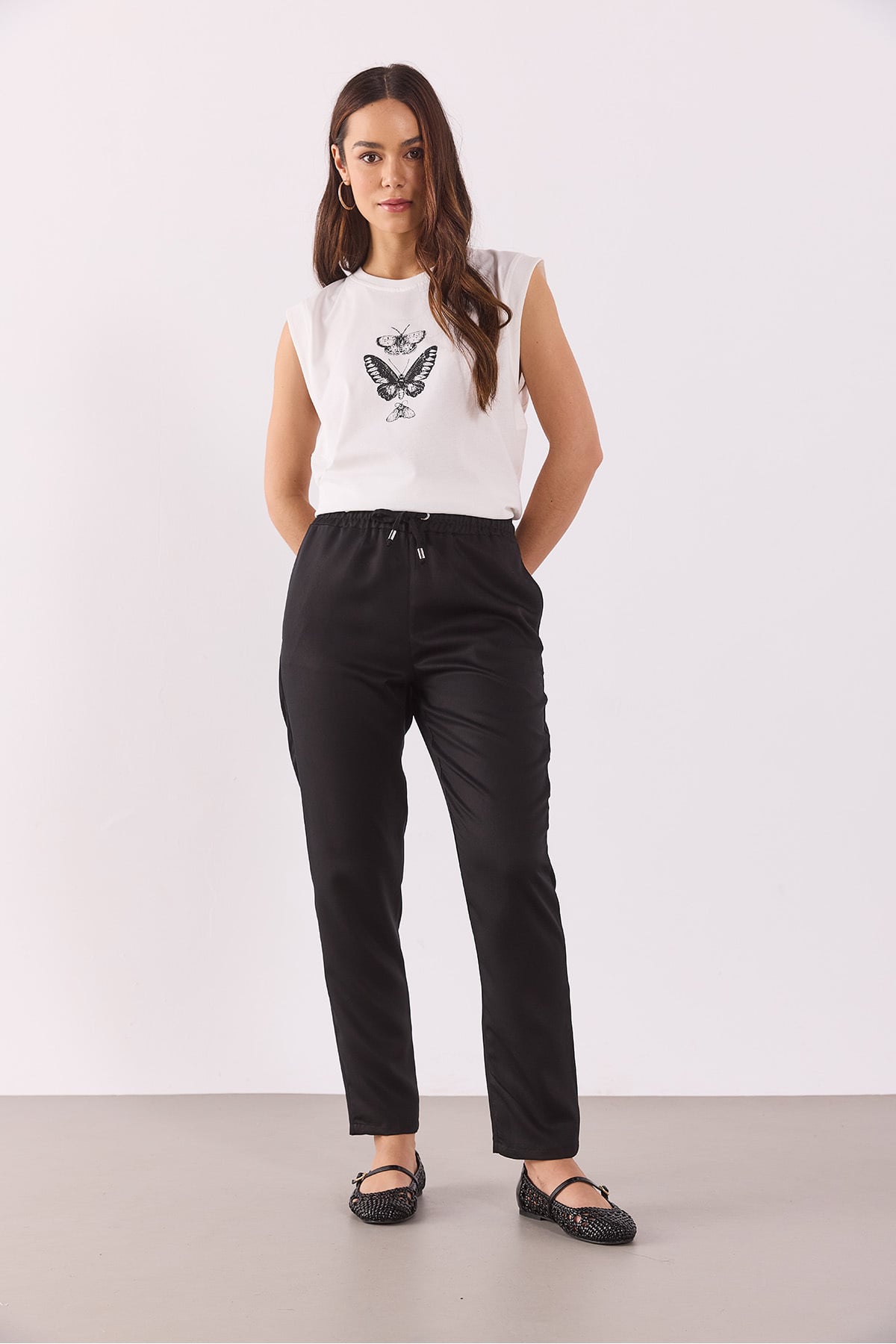 Alian Beli Lastikli Beach Pantolon(TENCEL)(TM) - SİYAH