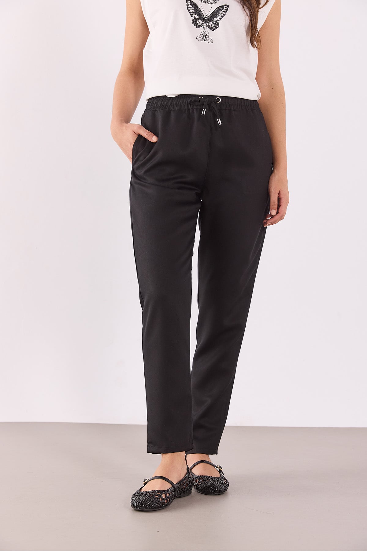 Alian Beli Lastikli Beach Pantolon(TENCEL)(TM) - SİYAH