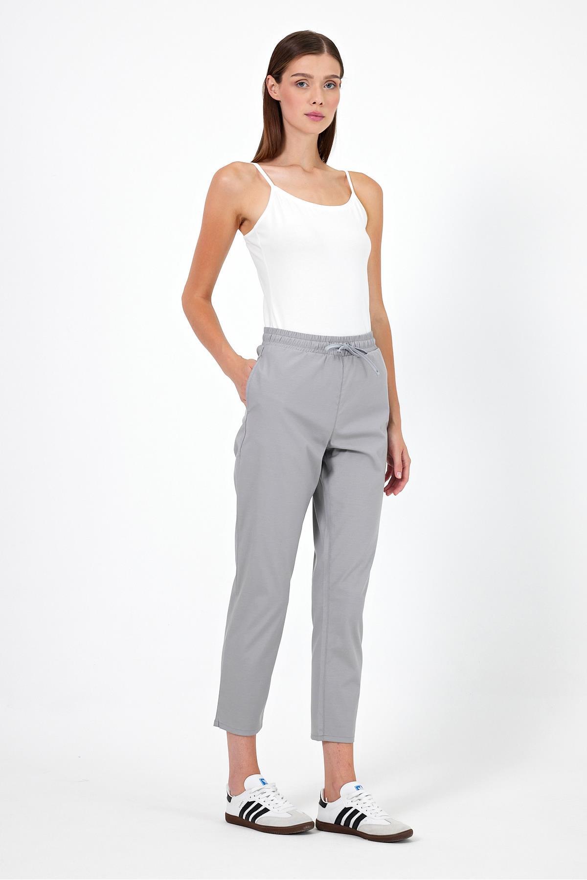 Alian Beli Lastikli Çizgili Summer Gabardin Pantolon