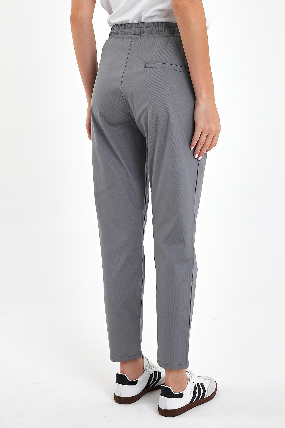 Alian Beli Lastikli Çizgili Summer Gabardin Pantolon