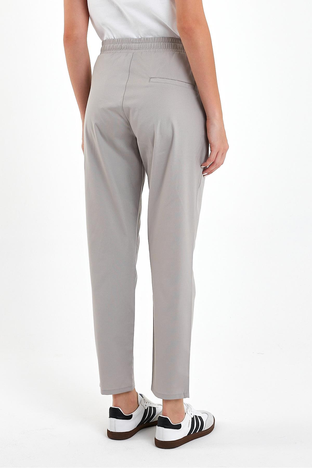 Alian Beli Lastikli Çizgili Summer Gabardin Pantolon