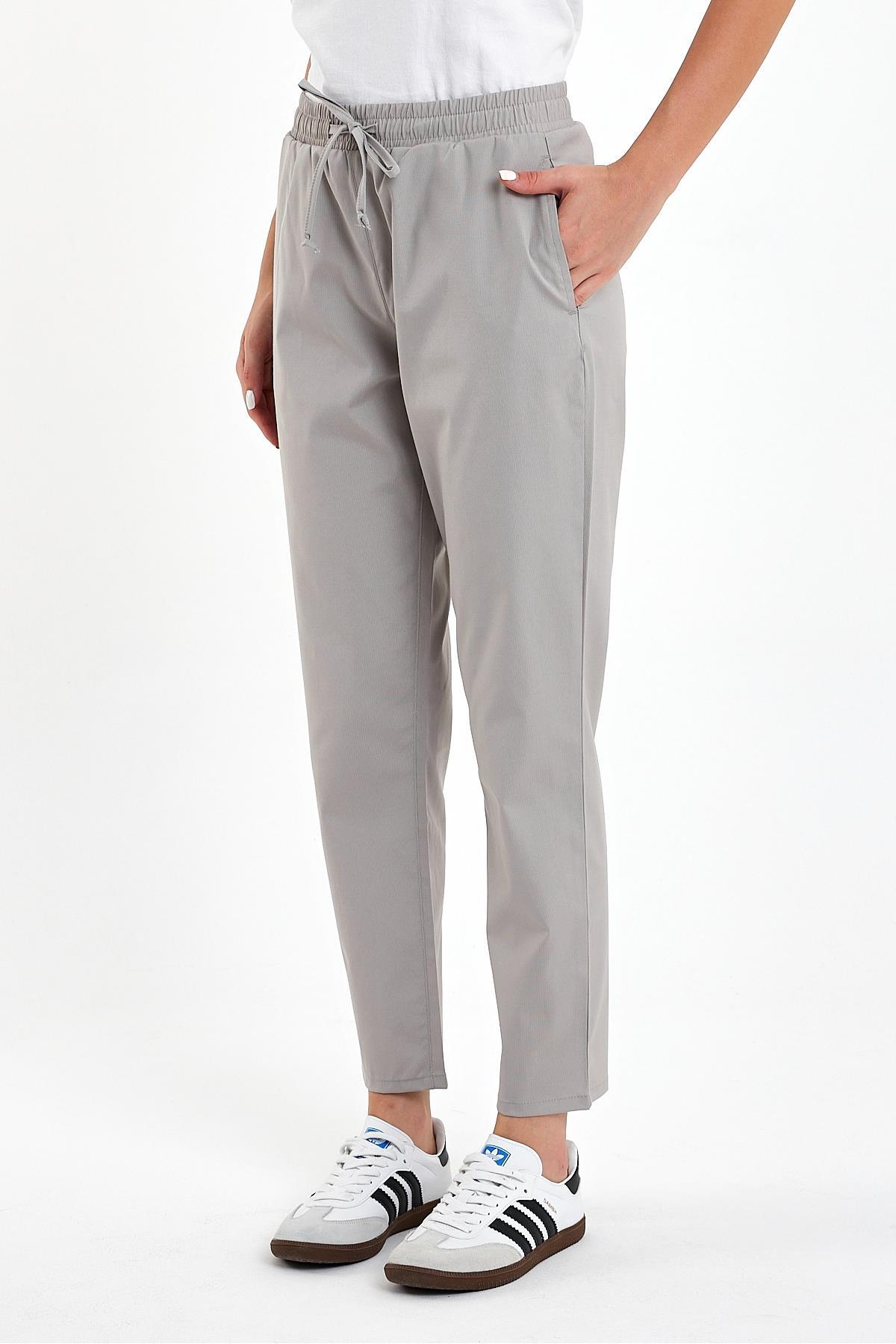 Alian Beli Lastikli Çizgili Summer Gabardin Pantolon