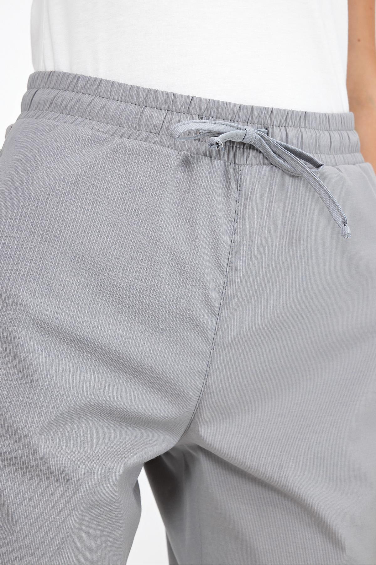 Alian Beli Lastikli Çizgili Summer Gabardin Pantolon