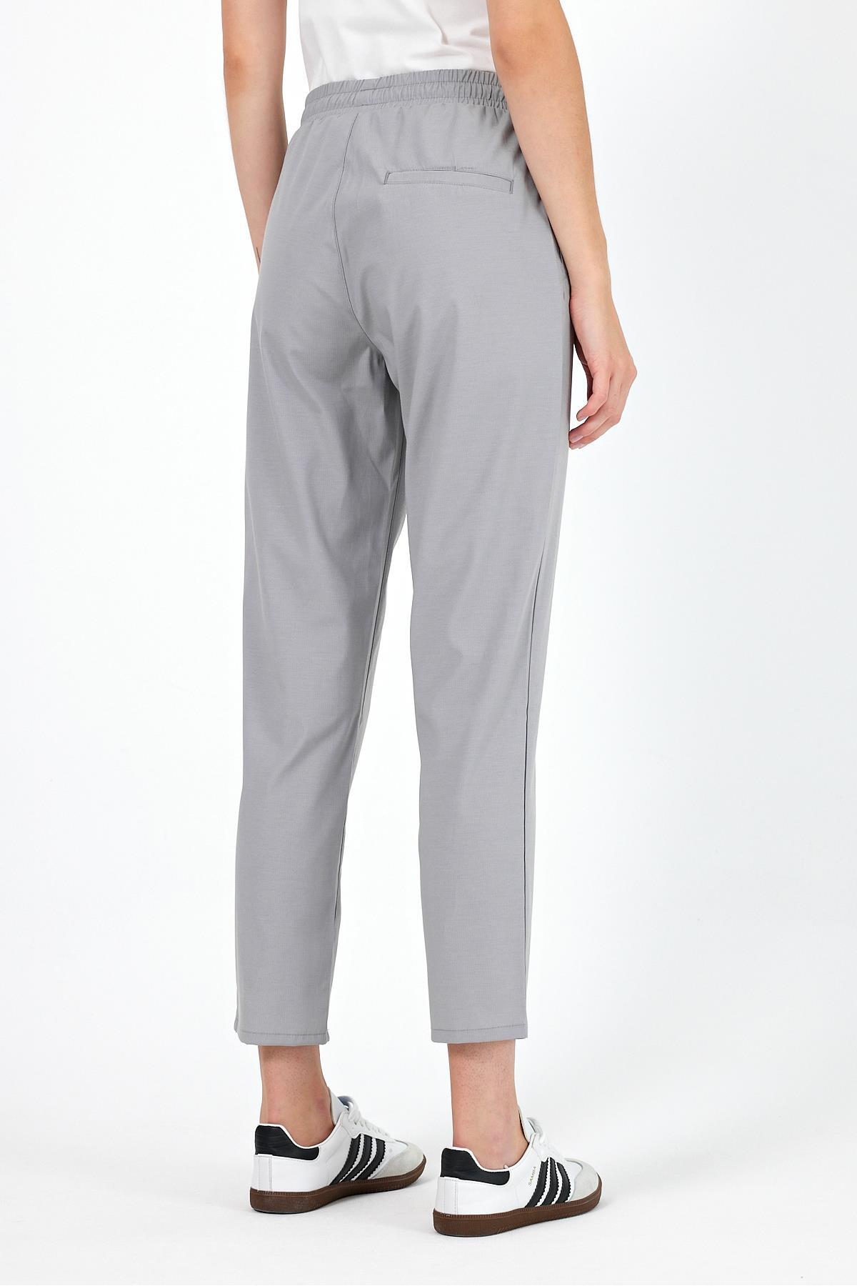 Alian Beli Lastikli Çizgili Summer Gabardin Pantolon