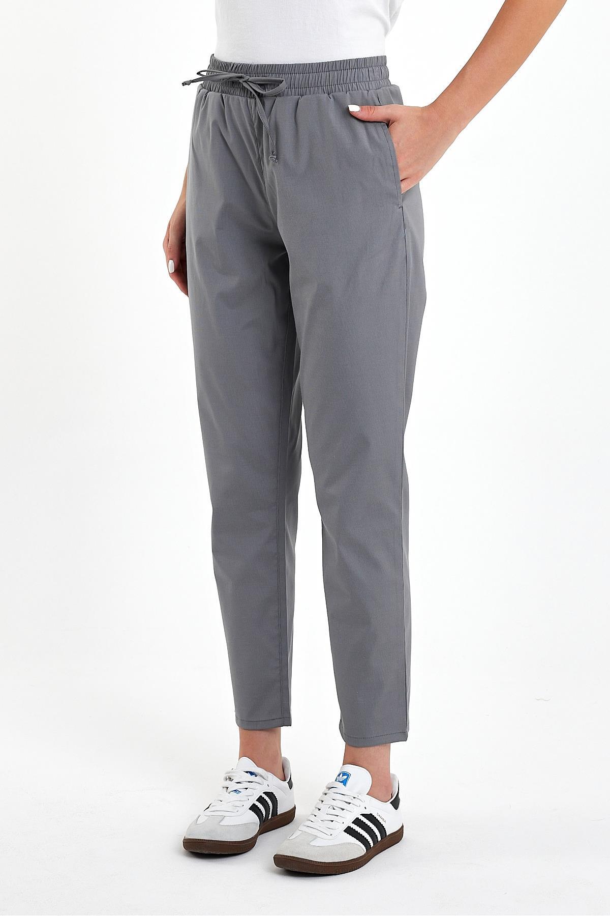 Alian Beli Lastikli Çizgili Summer Gabardin Pantolon