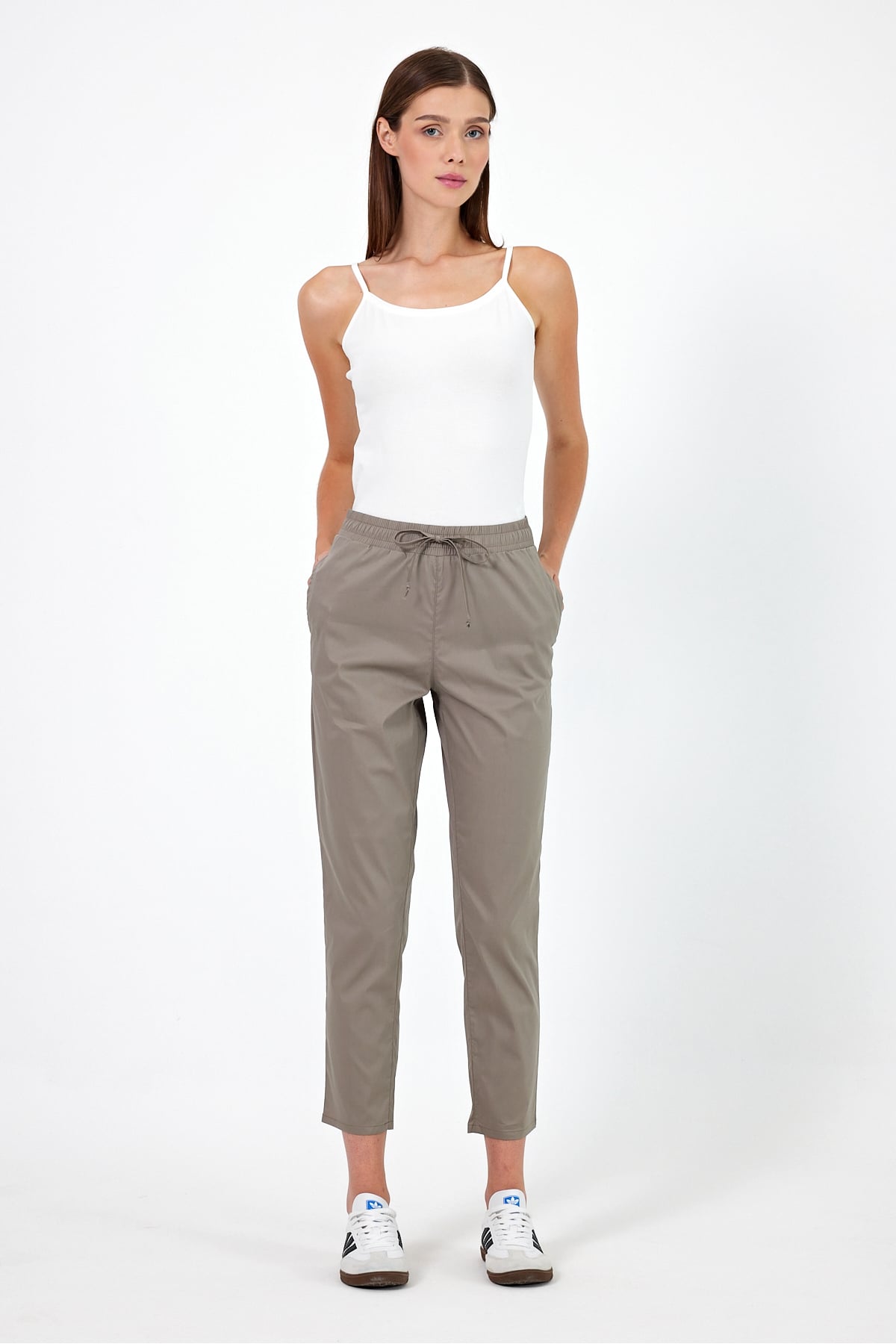 Alian Beli Lastikli Gabardin Pantolon - HAKİ