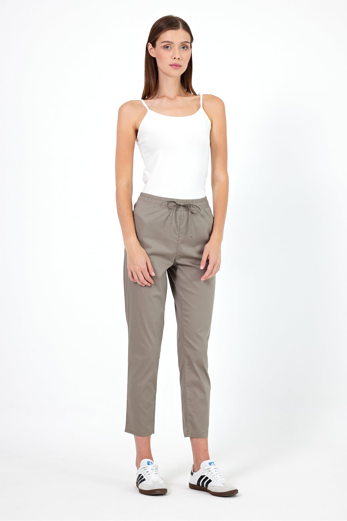 Alian Beli Lastikli Gabardin Pantolon - HAKİ