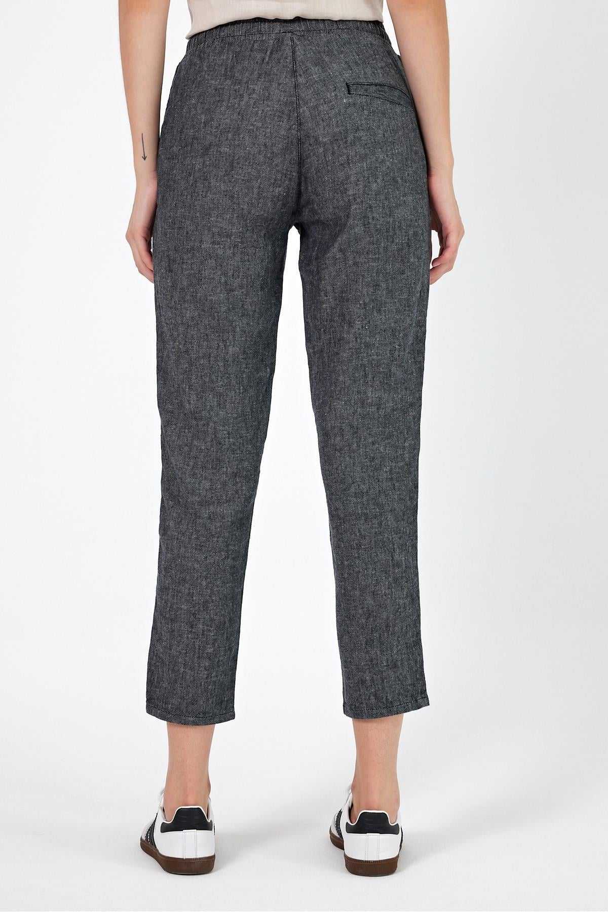 Alian Beli Lastikli Keten Beach Pantolon