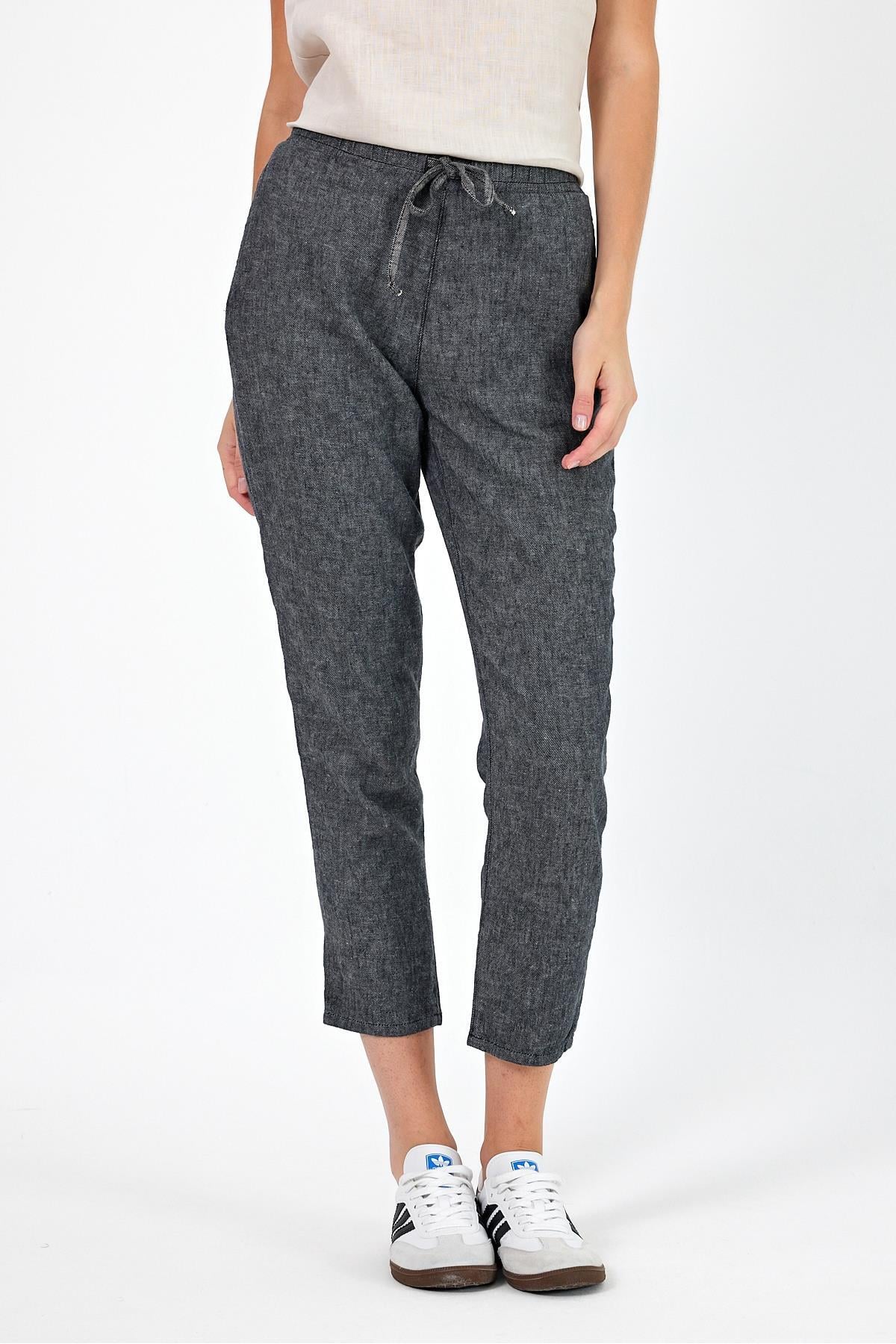 Alian Beli Lastikli Keten Beach Pantolon