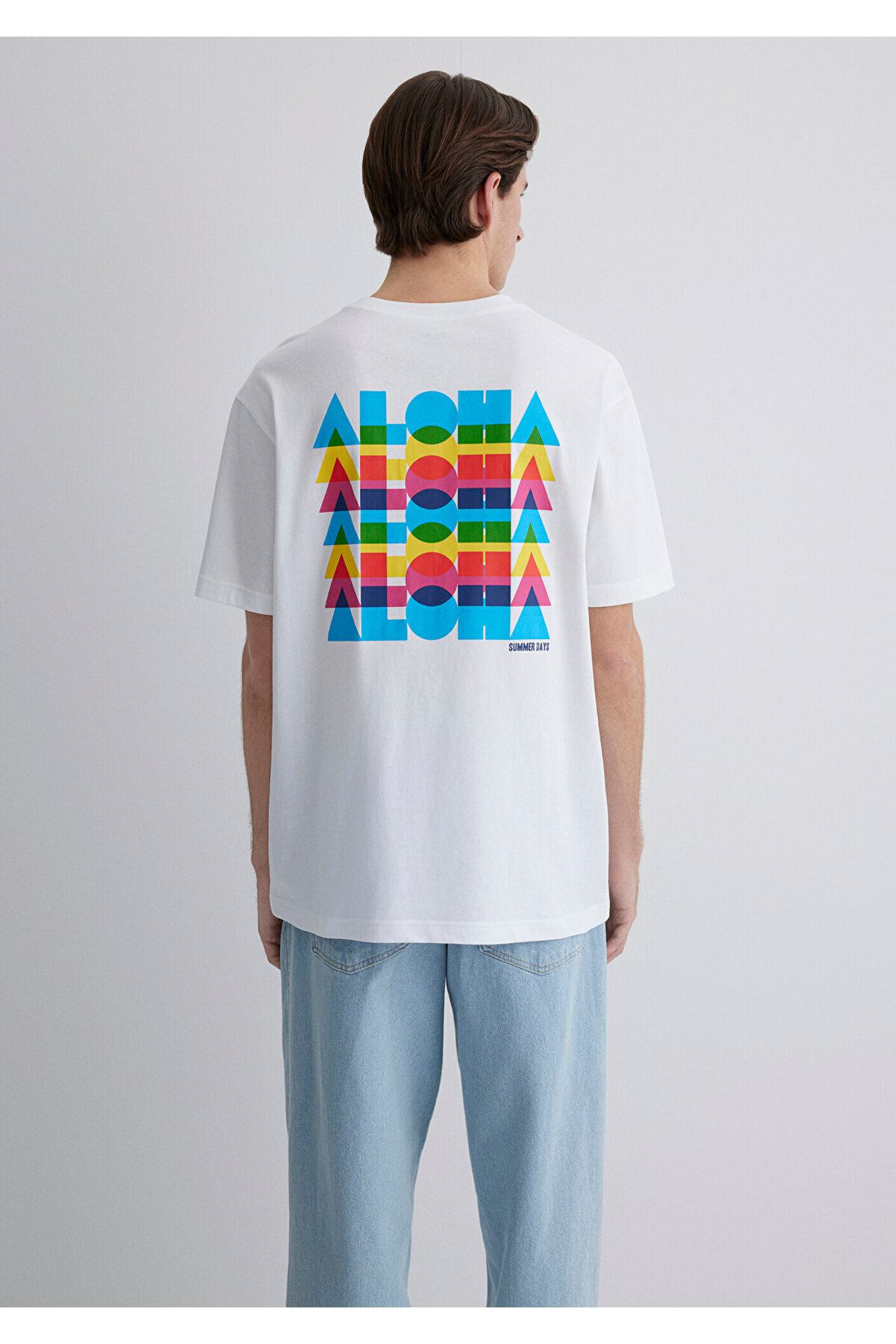 Aloha Baskılı Beyaz Tişört Loose Fit / Bol Rahat Kesim 0612612-620