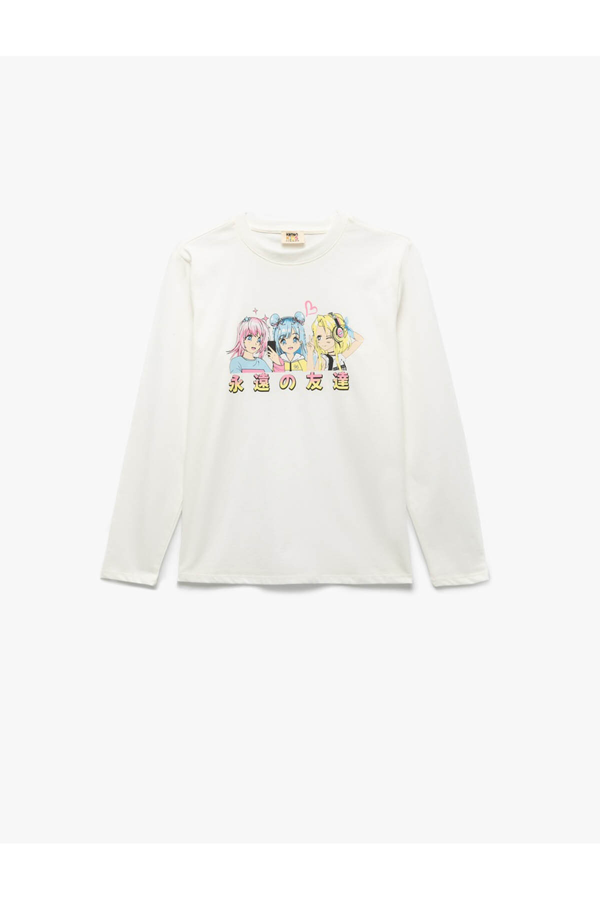 Anime Baskılı Ekru Kız Çocuk Uzun Kollu T-shirt 6Wkg10024Ak