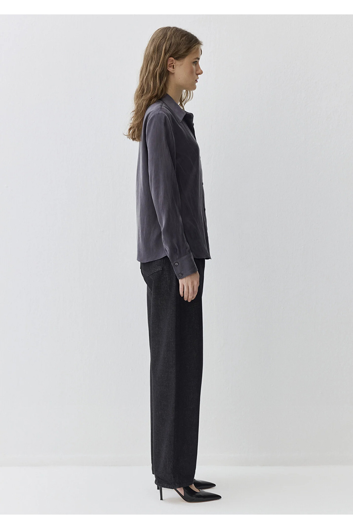 Antrasit %100 İpek Gömlek Slim Fit / Dar Kesim 1211269-70087