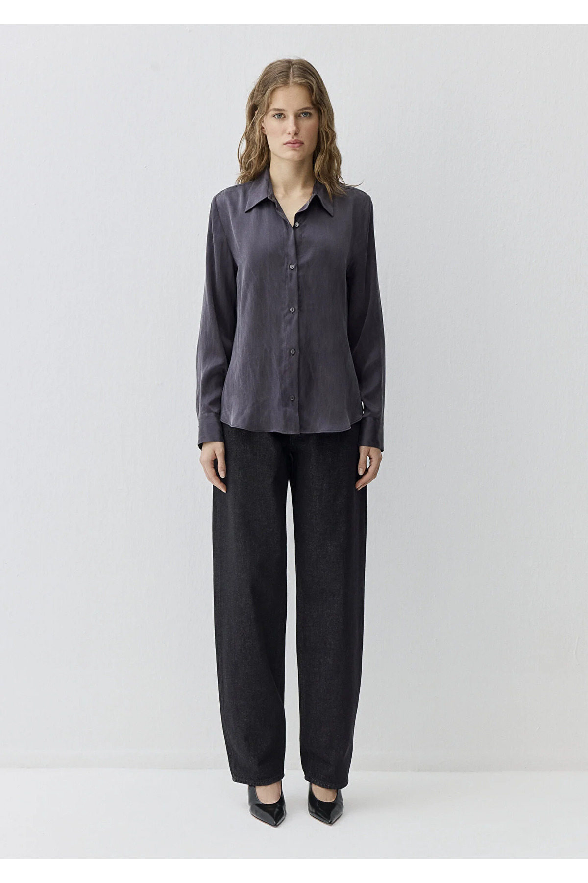 Antrasit %100 İpek Gömlek Slim Fit / Dar Kesim 1211269-70087