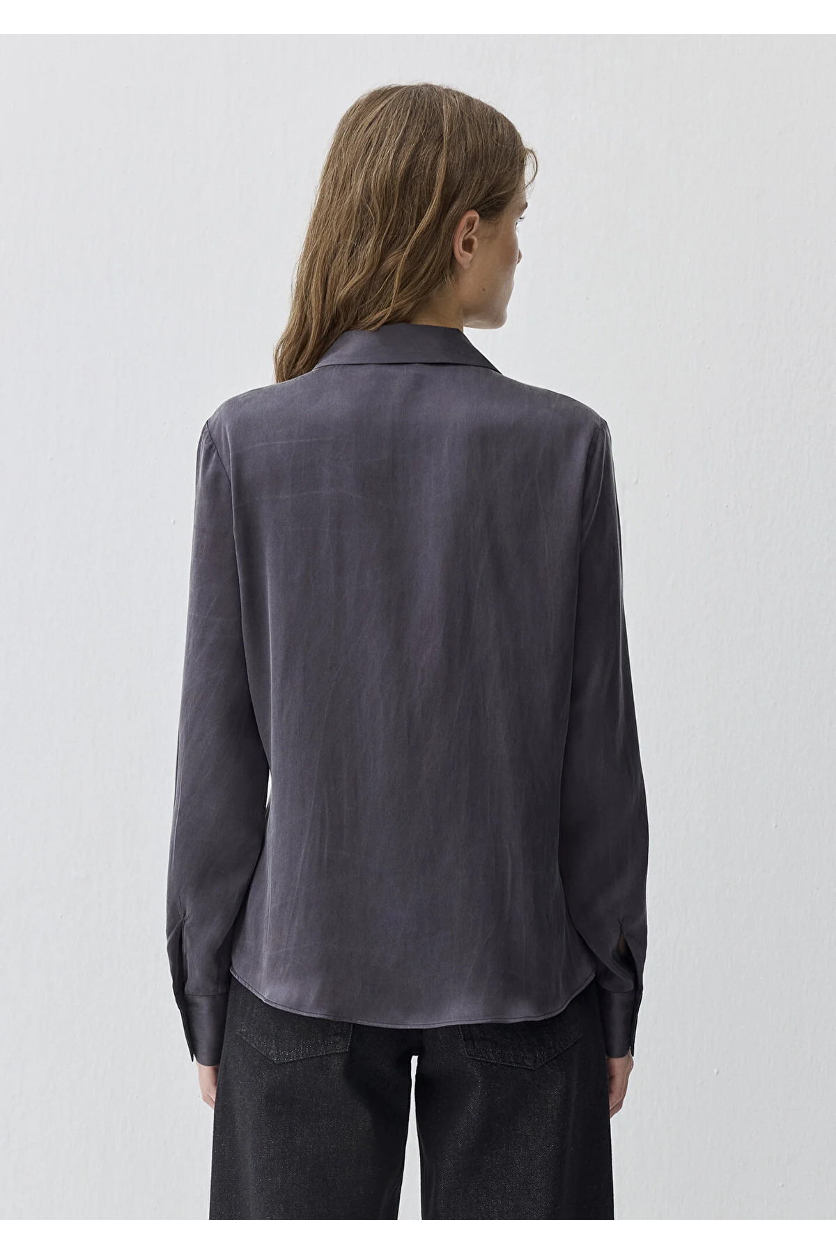 Antrasit %100 İpek Gömlek Slim Fit / Dar Kesim 1211269-70087