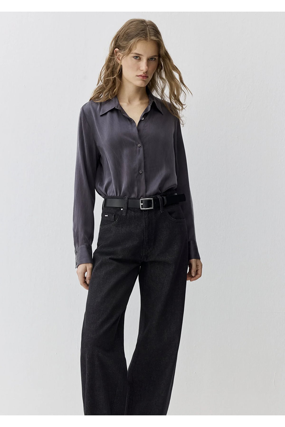 Antrasit %100 İpek Gömlek Slim Fit / Dar Kesim 1211269-70087