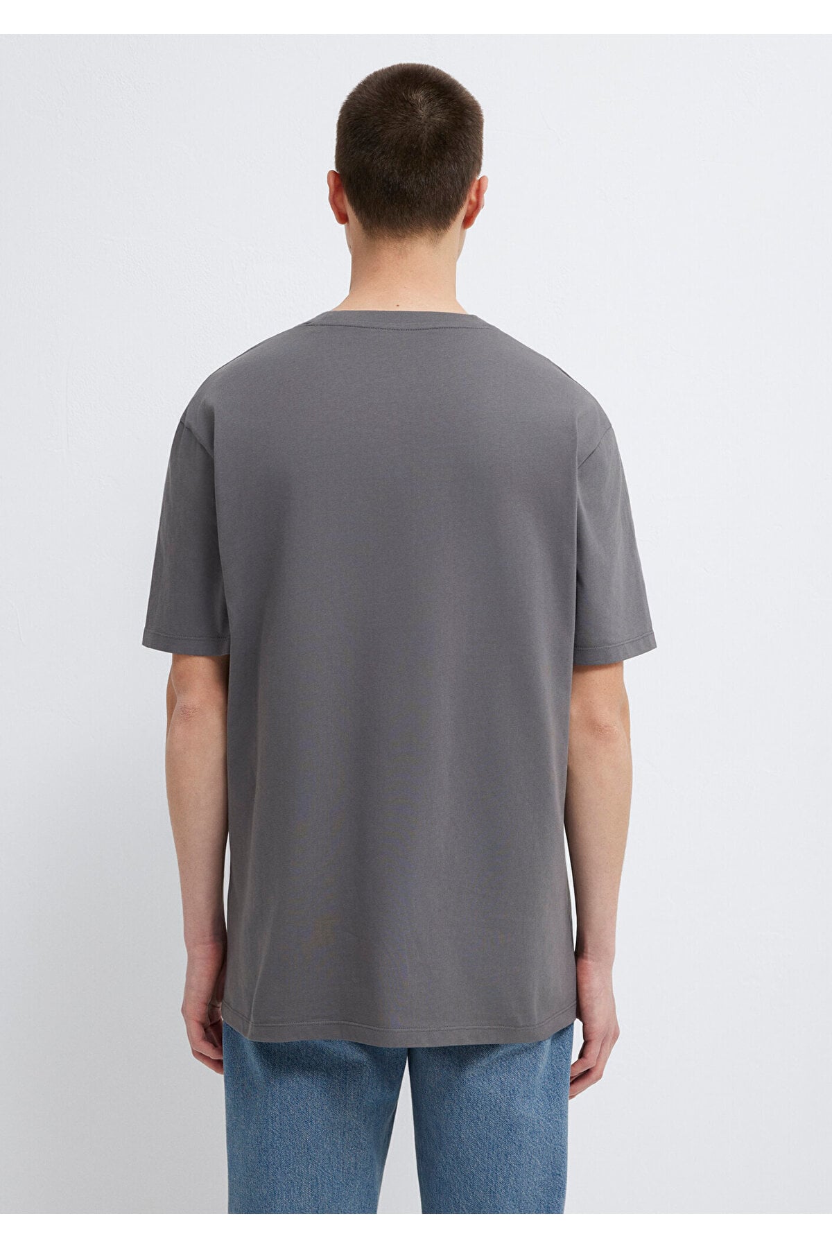 Antrasit Basic Tişört Loose Fit / Bol Rahat Kesim 066249-86569