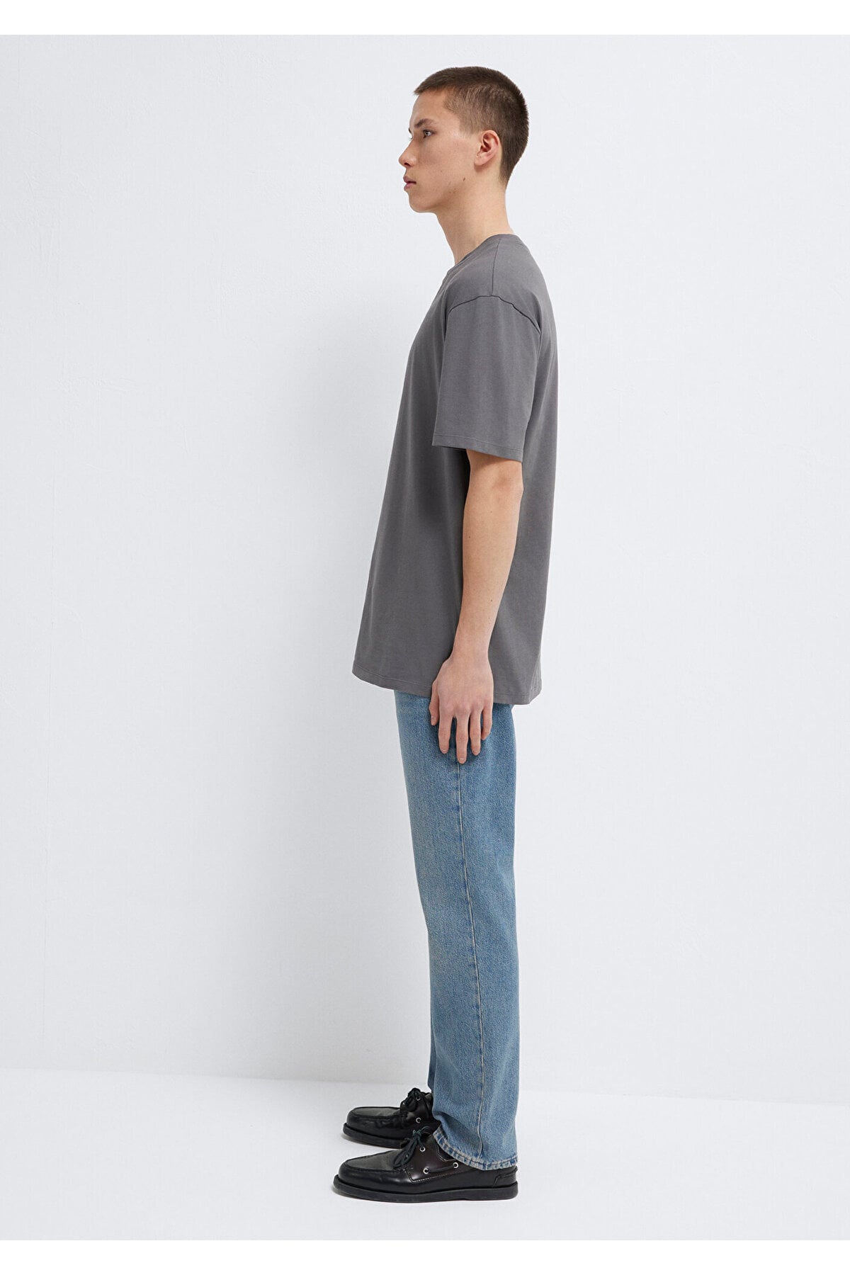 Antrasit Basic Tişört Loose Fit / Bol Rahat Kesim 066249-86569