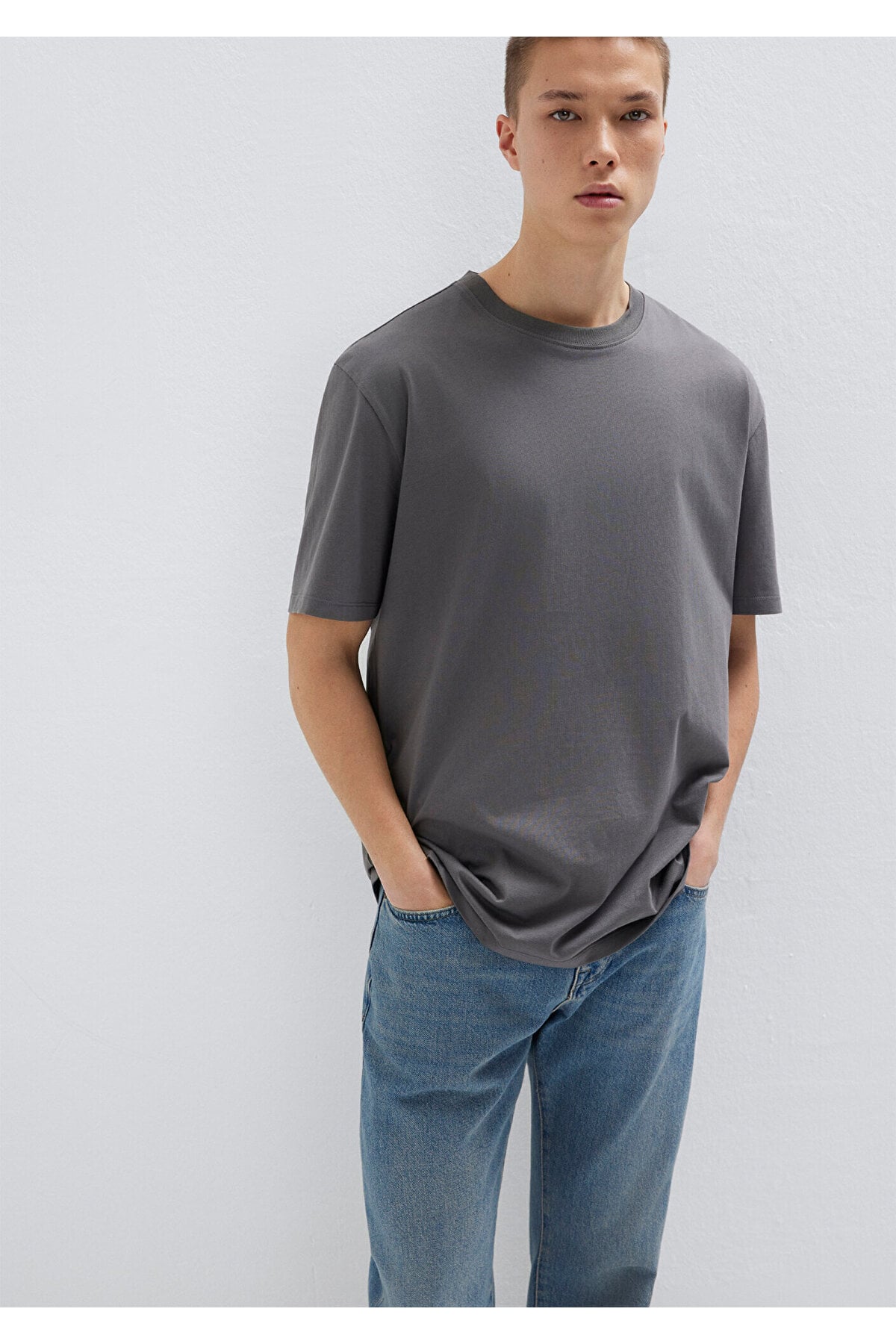 Antrasit Basic Tişört Loose Fit / Bol Rahat Kesim 066249-86569
