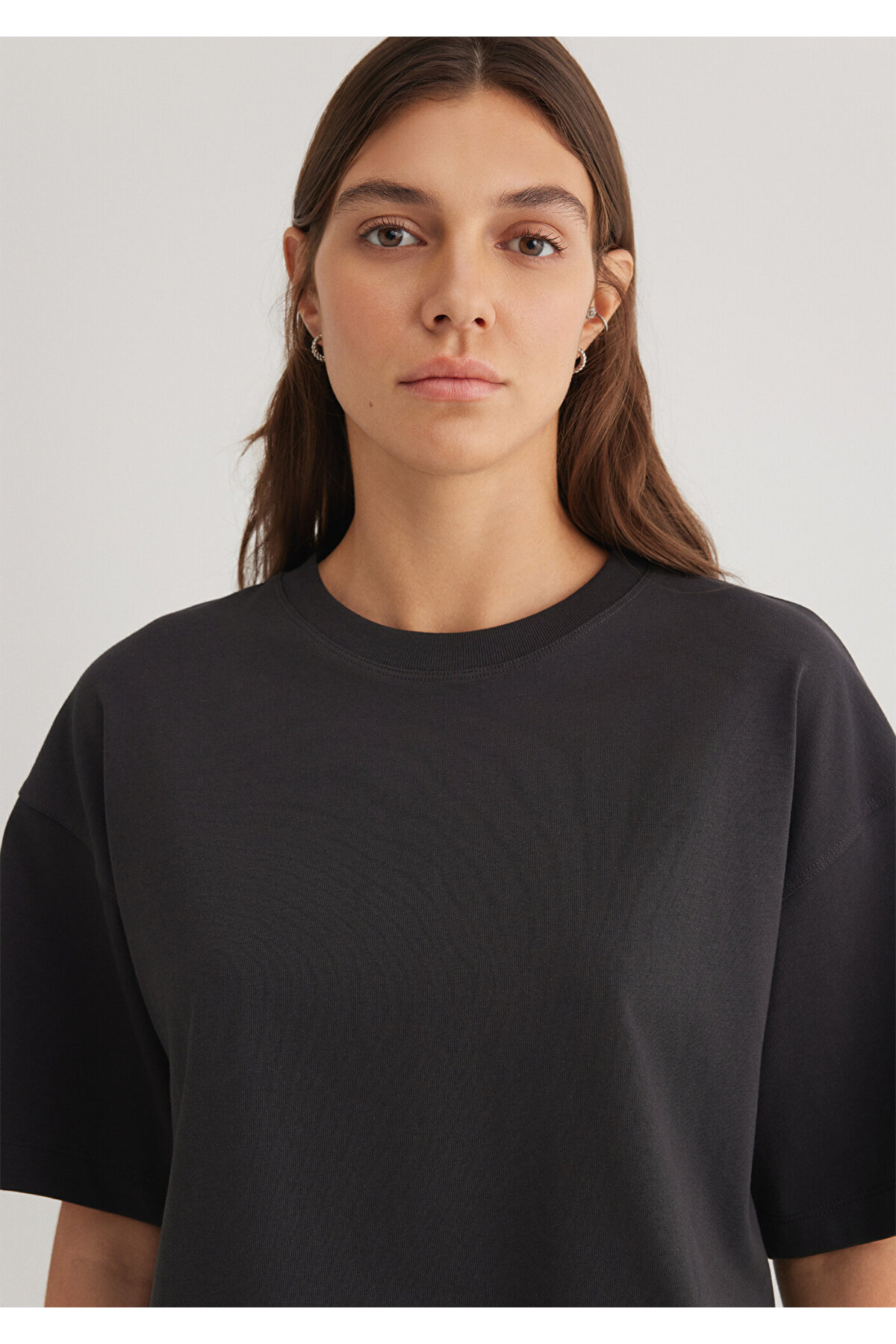 Antrasit Crop Basic Tişört Crop / Kısa Kesim 1612377-70087