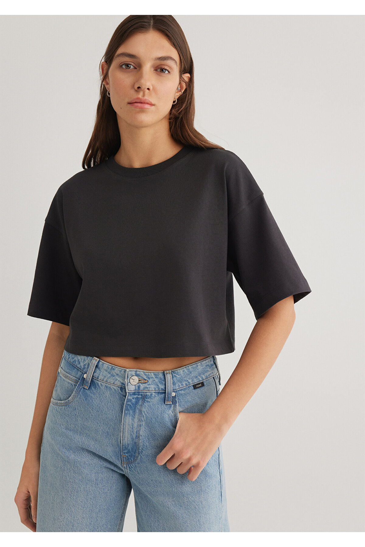 Antrasit Crop Basic Tişört Crop / Kısa Kesim 1612377-70087