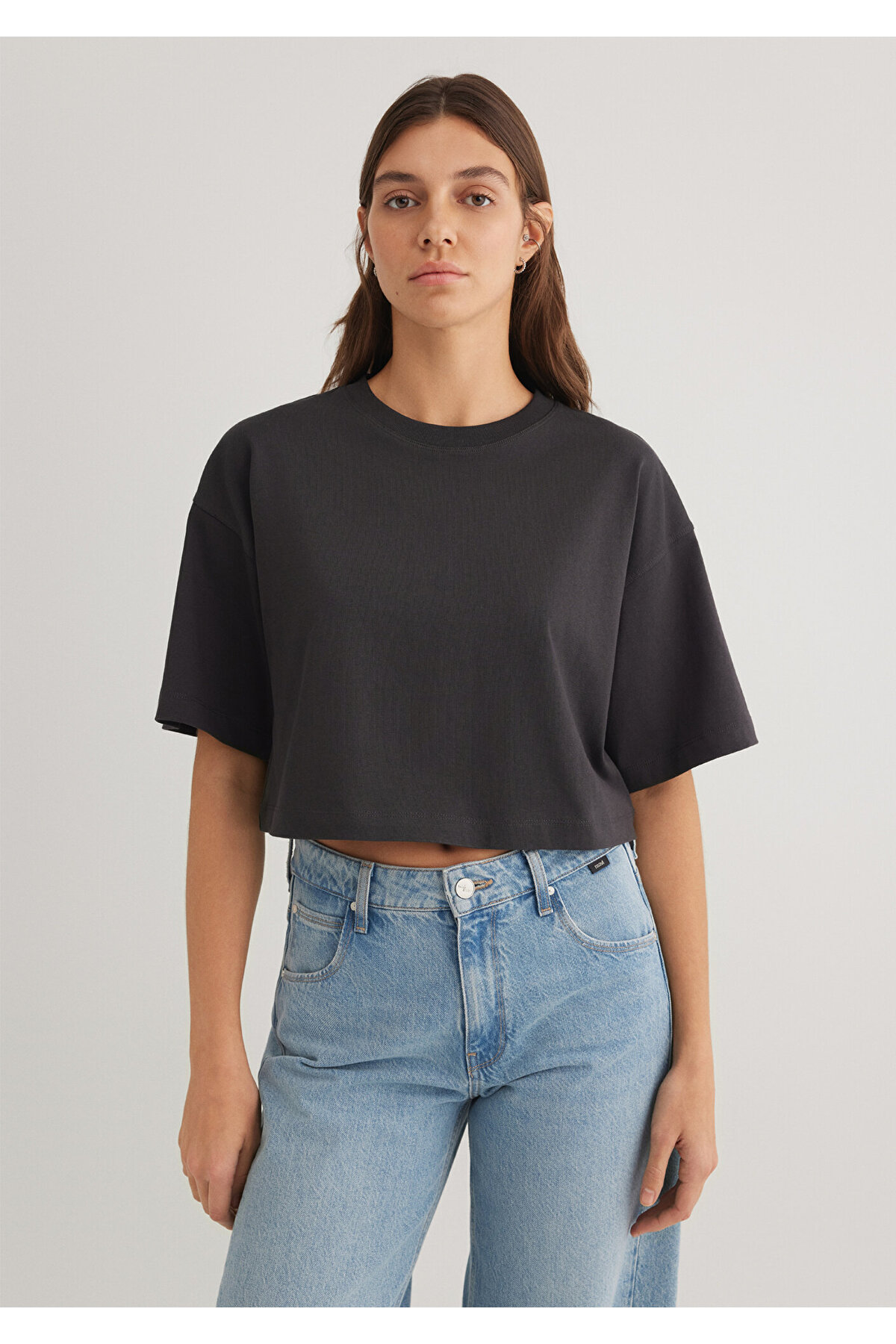 Antrasit Crop Basic Tişört Crop / Kısa Kesim 1612377-70087
