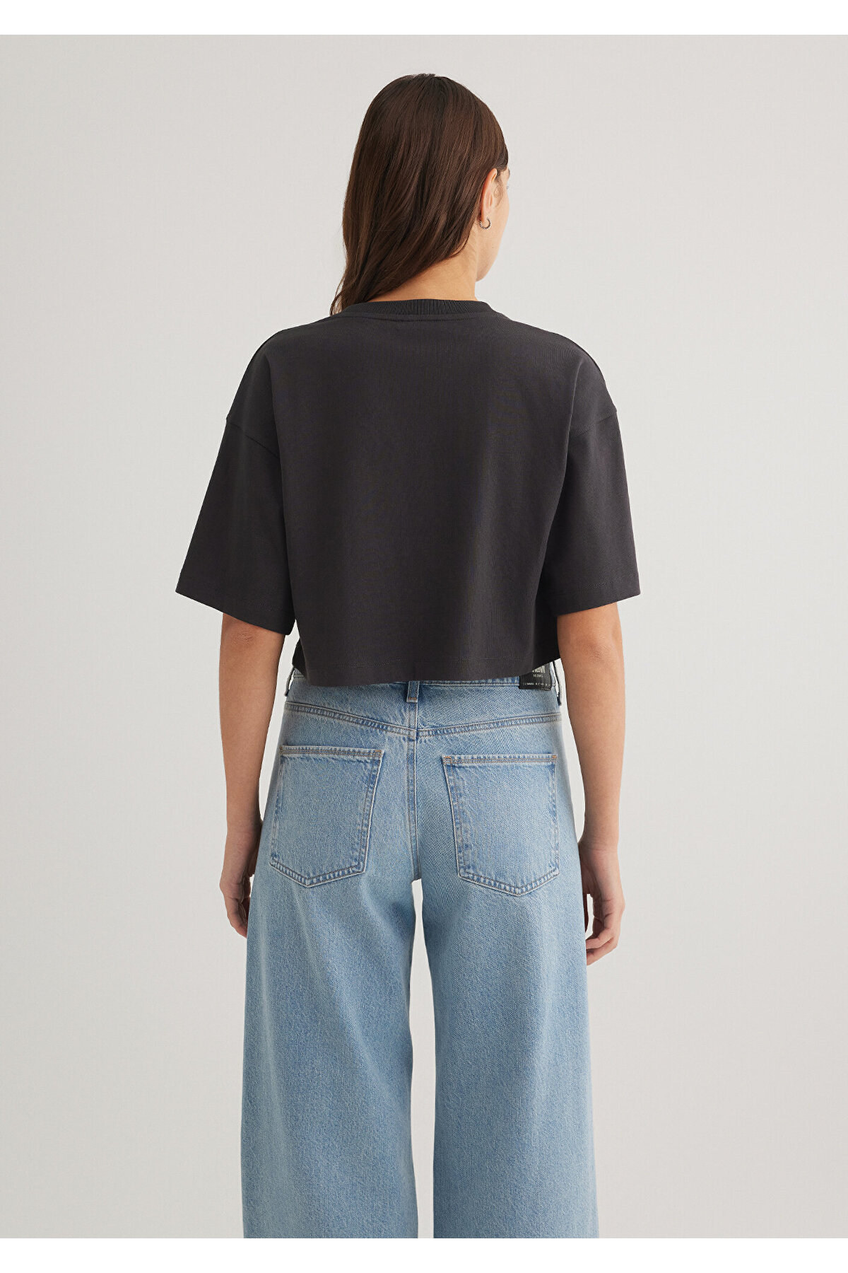 Antrasit Crop Basic Tişört Crop / Kısa Kesim 1612377-70087