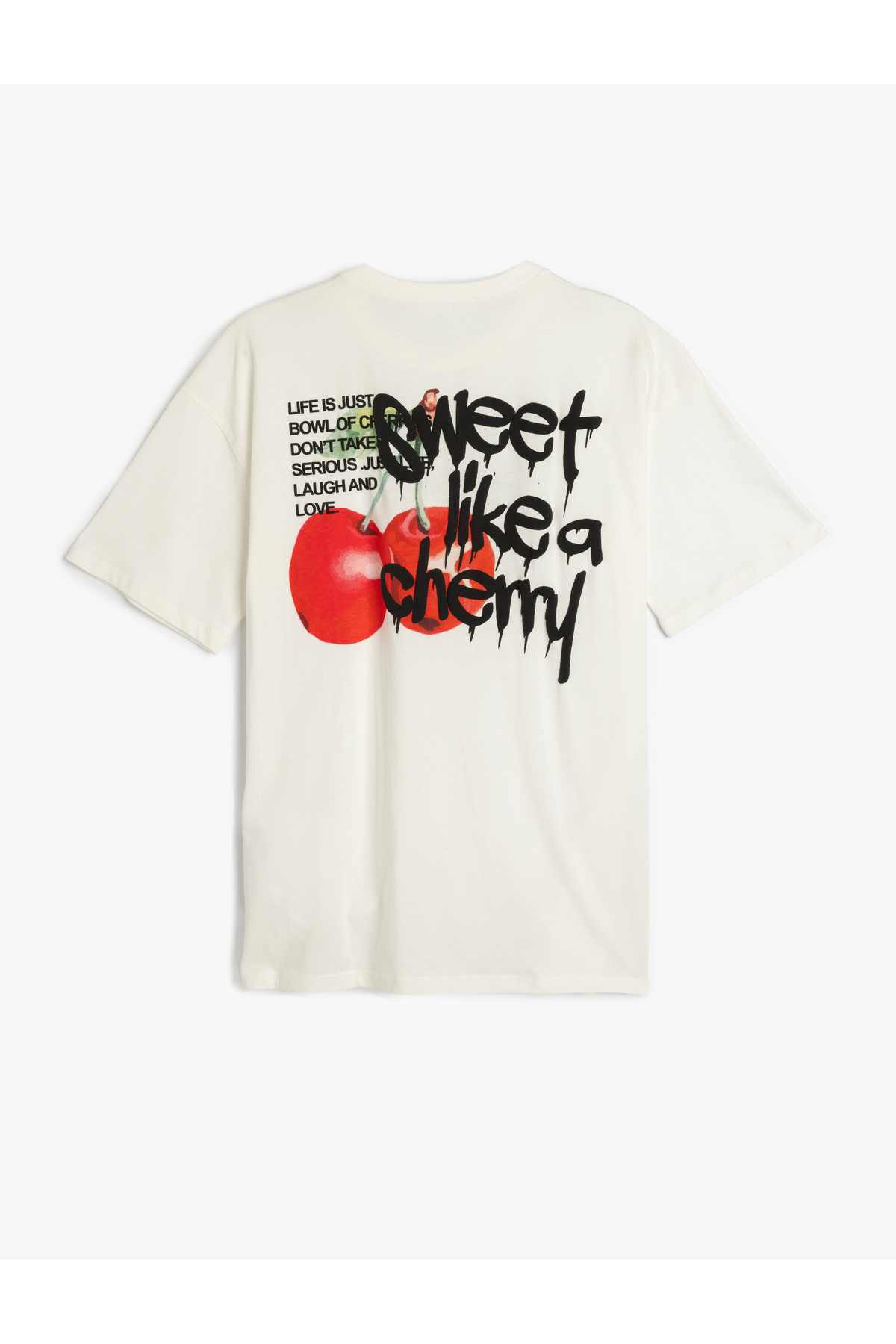 Arkası Kiraz Baskılı Bisiklet Yaka Kısa Kollu Tişört