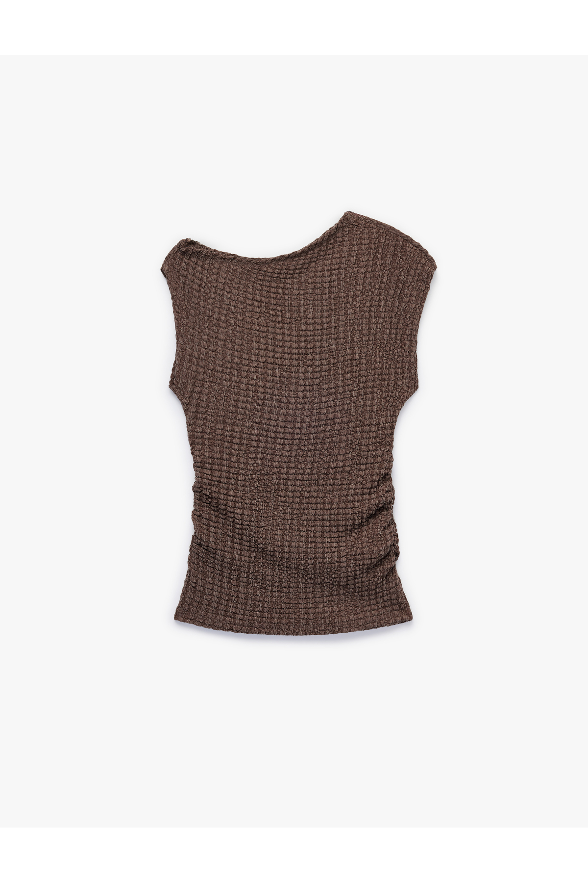 Asimetrik Yaka Kolsuz Viskon Karışımlı Dokulu Crop Bluz