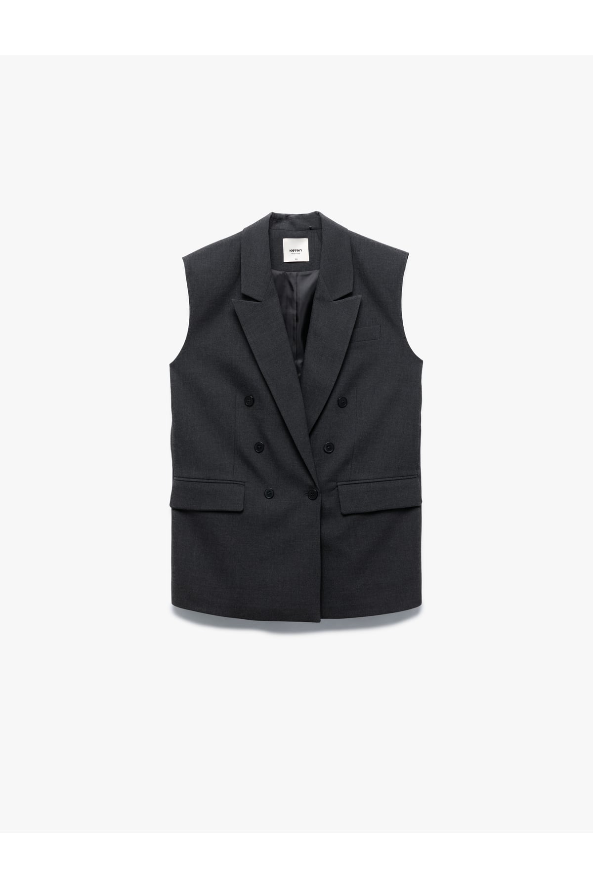 Astarlı Cepli Kruvaze Düğmeli Kolsuz Uzun Blazer Yelek