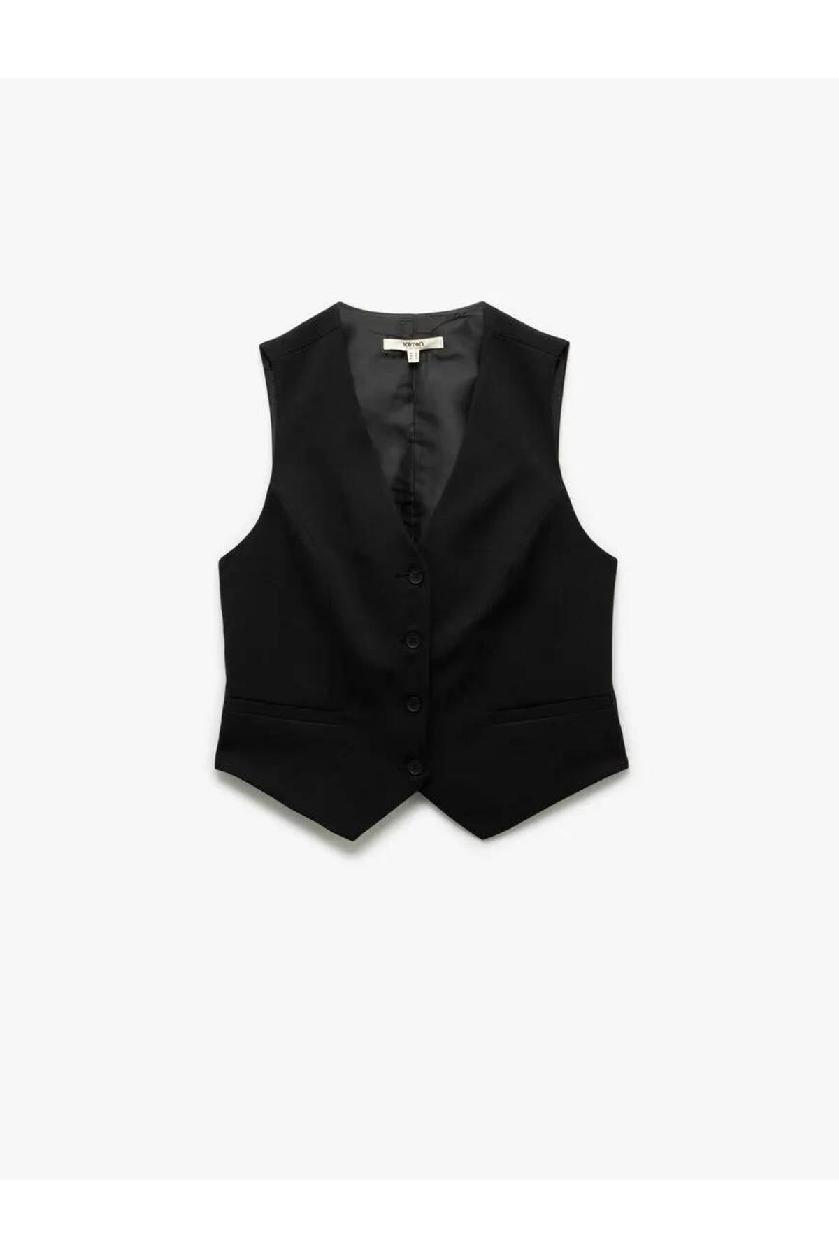 Astarlı Kolsuz V Yaka Düğmeli Blazer Yelek