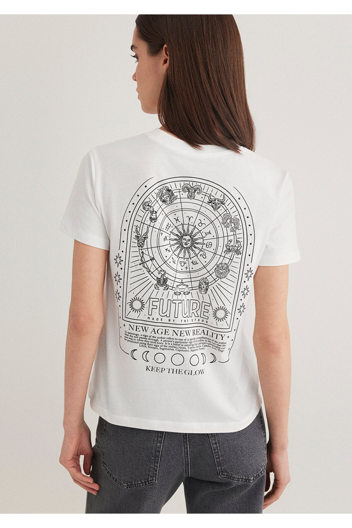 Astroloji Baskılı Ekru Tişört Semi Slim Fit / Yarı Dar Kesim 1612947-70057
